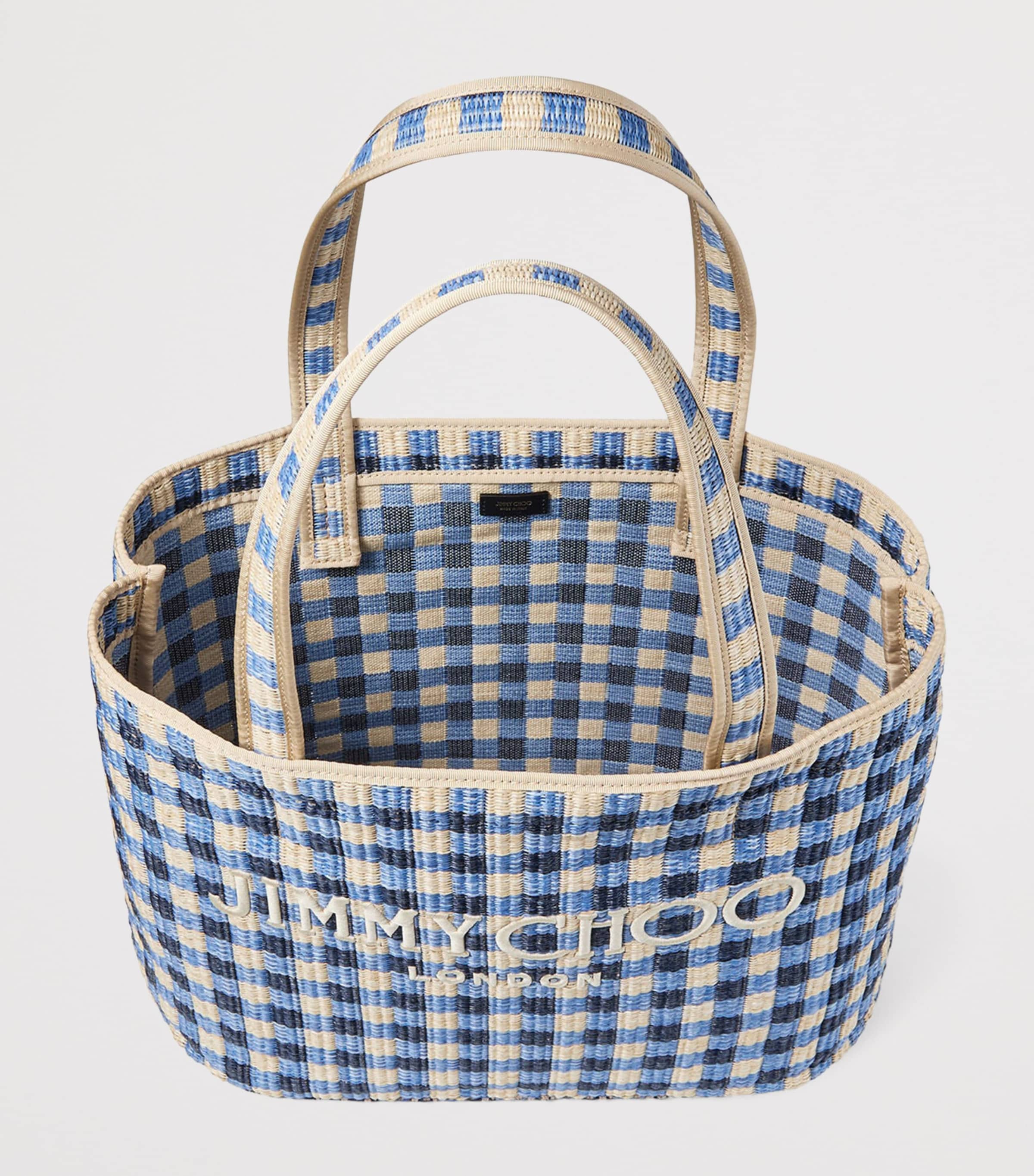 Raffia Gingham Tote Bag MARINE MIX/ECRU Image 4