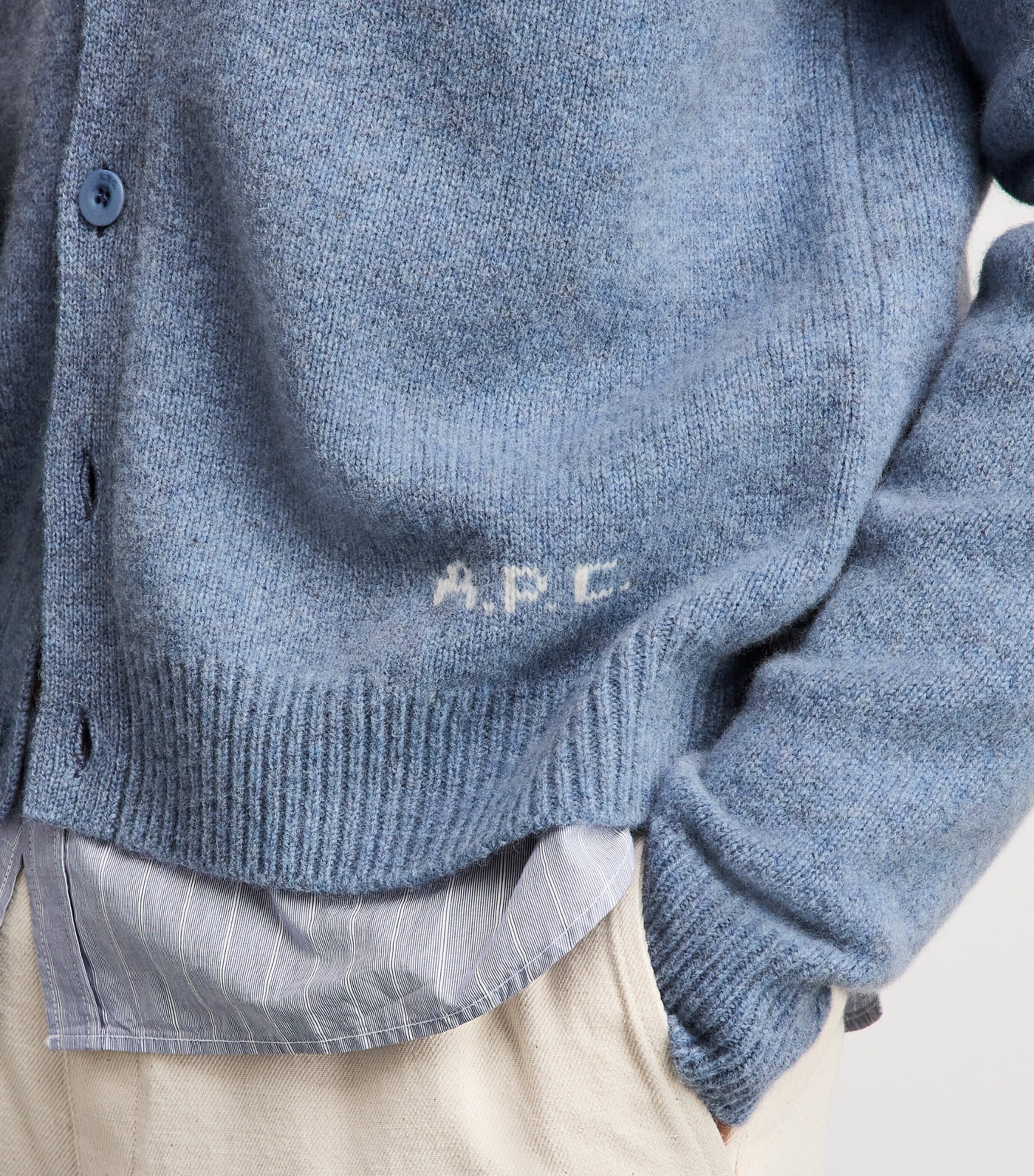 A.P.C. Mens Wool Kevin Cardigan Pie Bleu Gris Chine Image 3