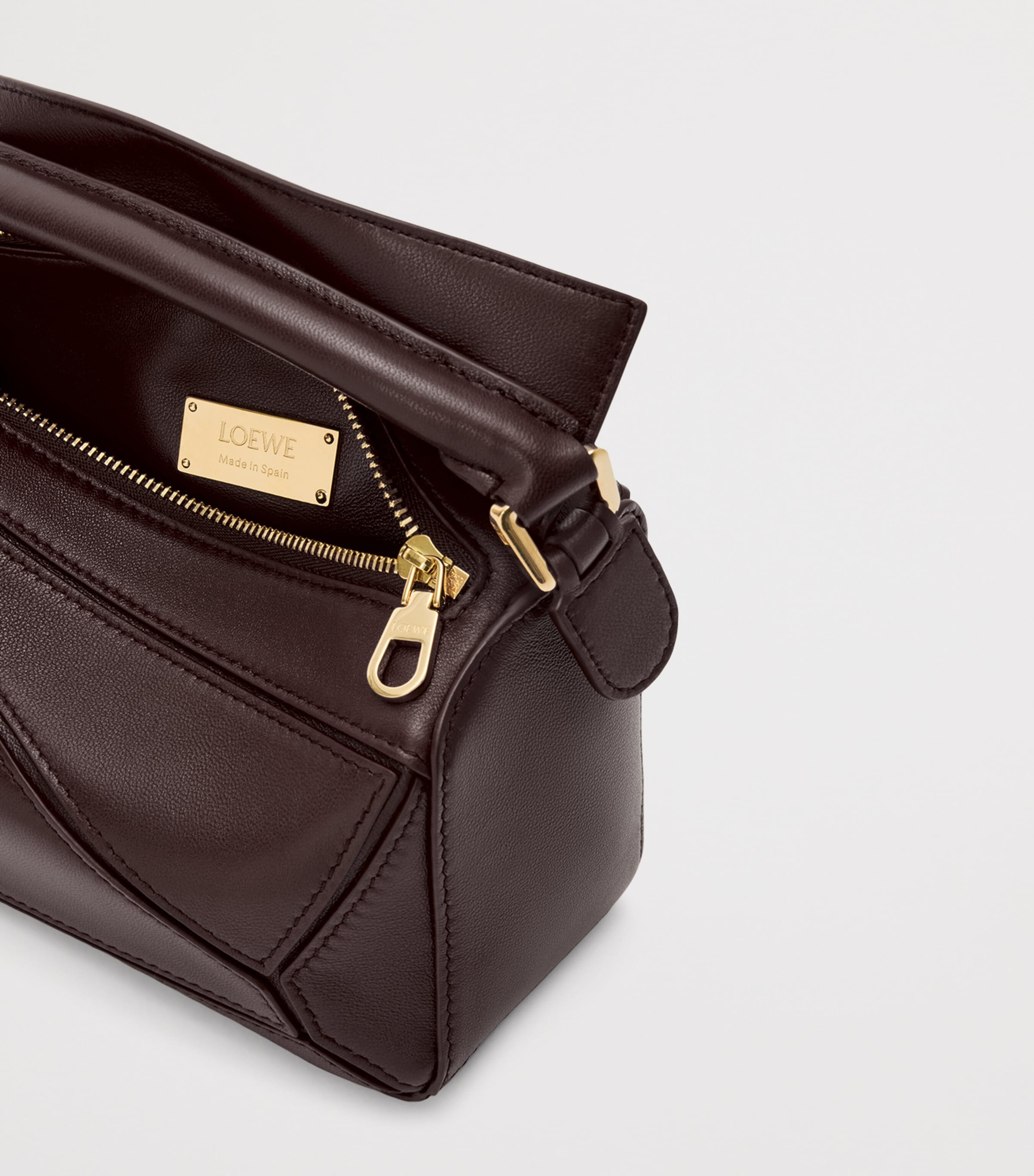 Mini Leather Featherlight Puzzle Top-Handle Bag DARK CHESTNUT Image 8