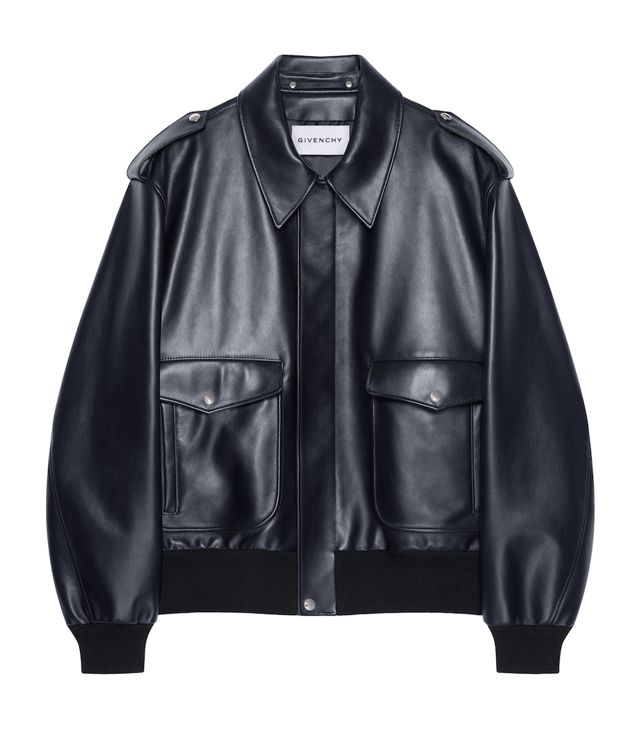 Leather Bomber Jacket DARK NAVY Image 1