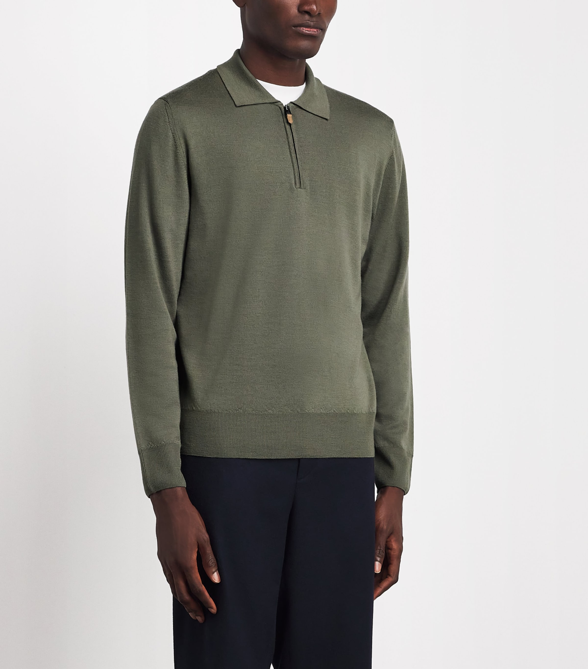 Canali Mens Wool Quarter-Zip Polo Sweater Green Image 4