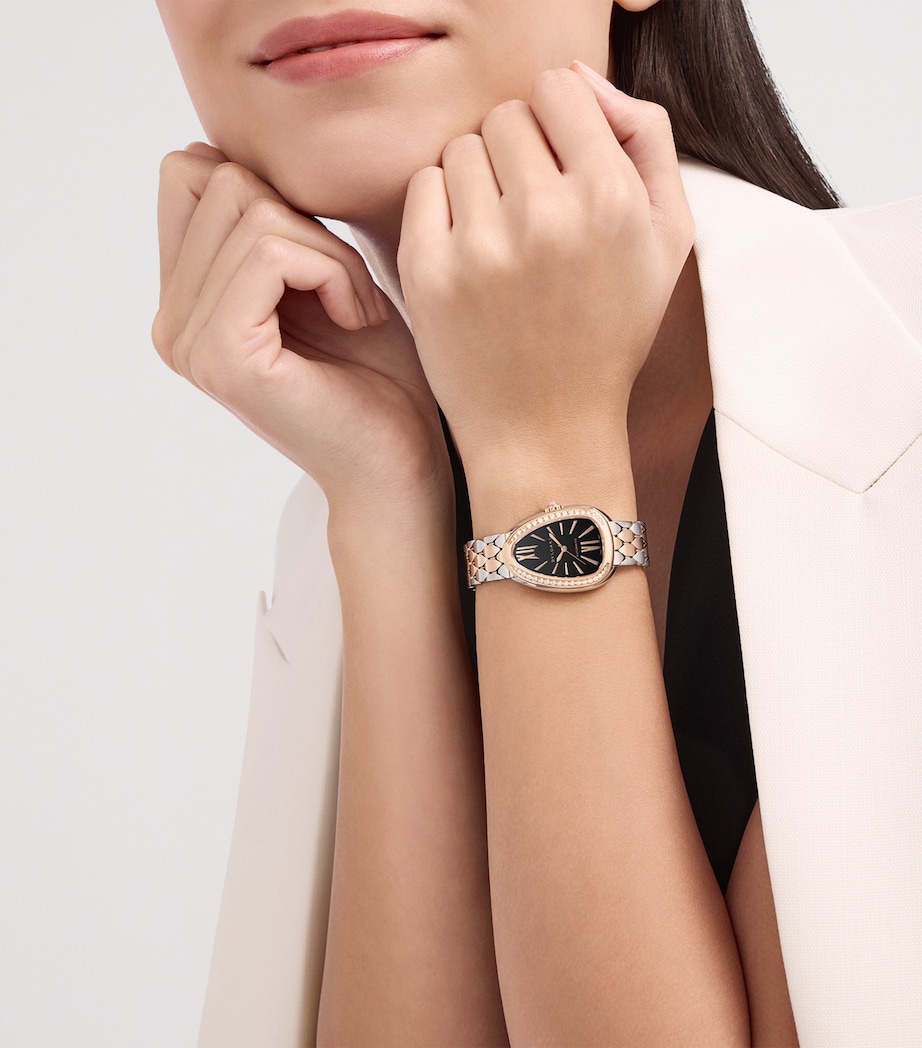 Bvlgari Rose Gold, Stainless Steel and Diamond Serpenti Seduttori Watch 34mm Black Image 2