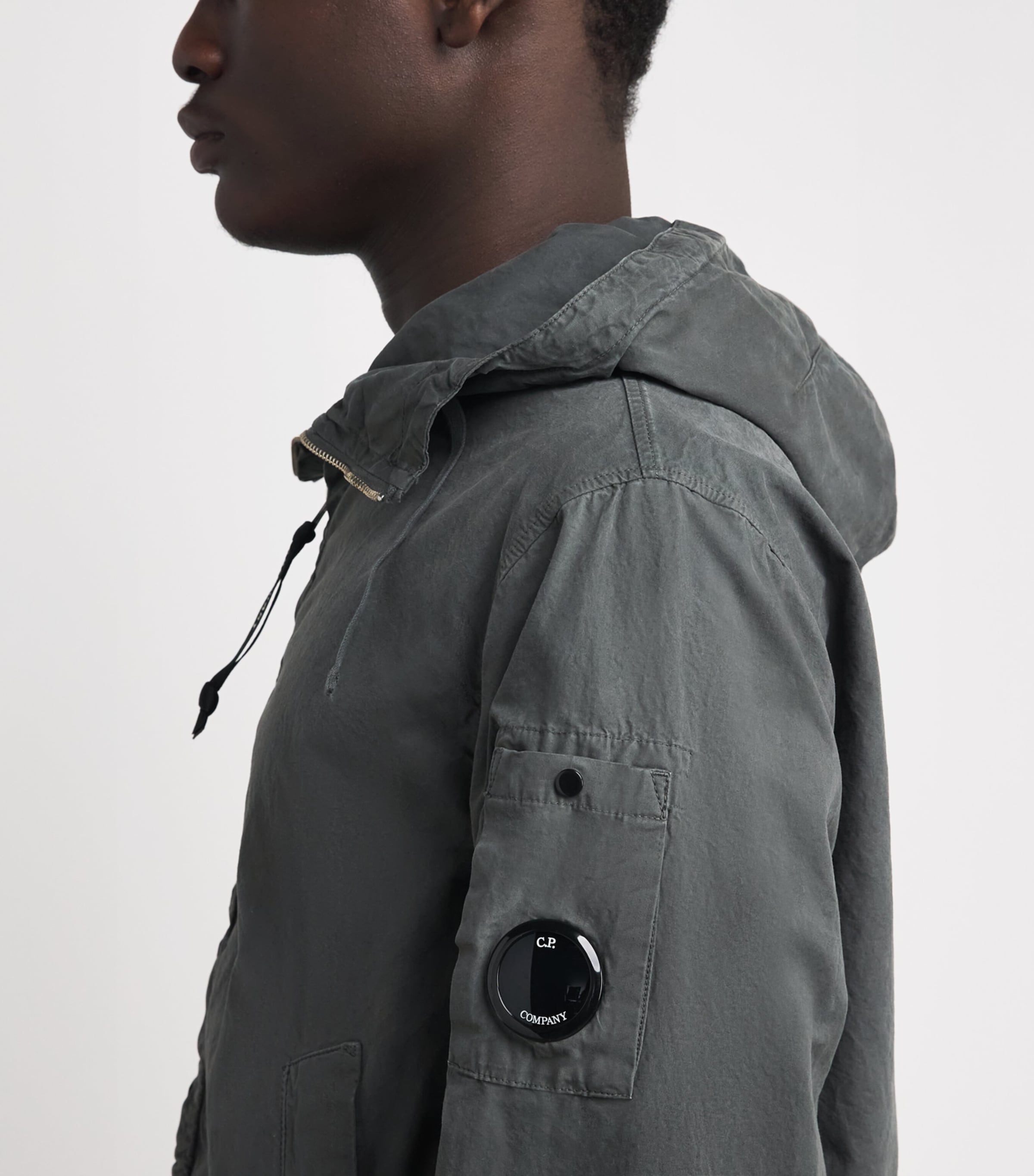 C.P. Company Mens Cotton Poplin Hooded Lens Jacket Gunmetal Image 3