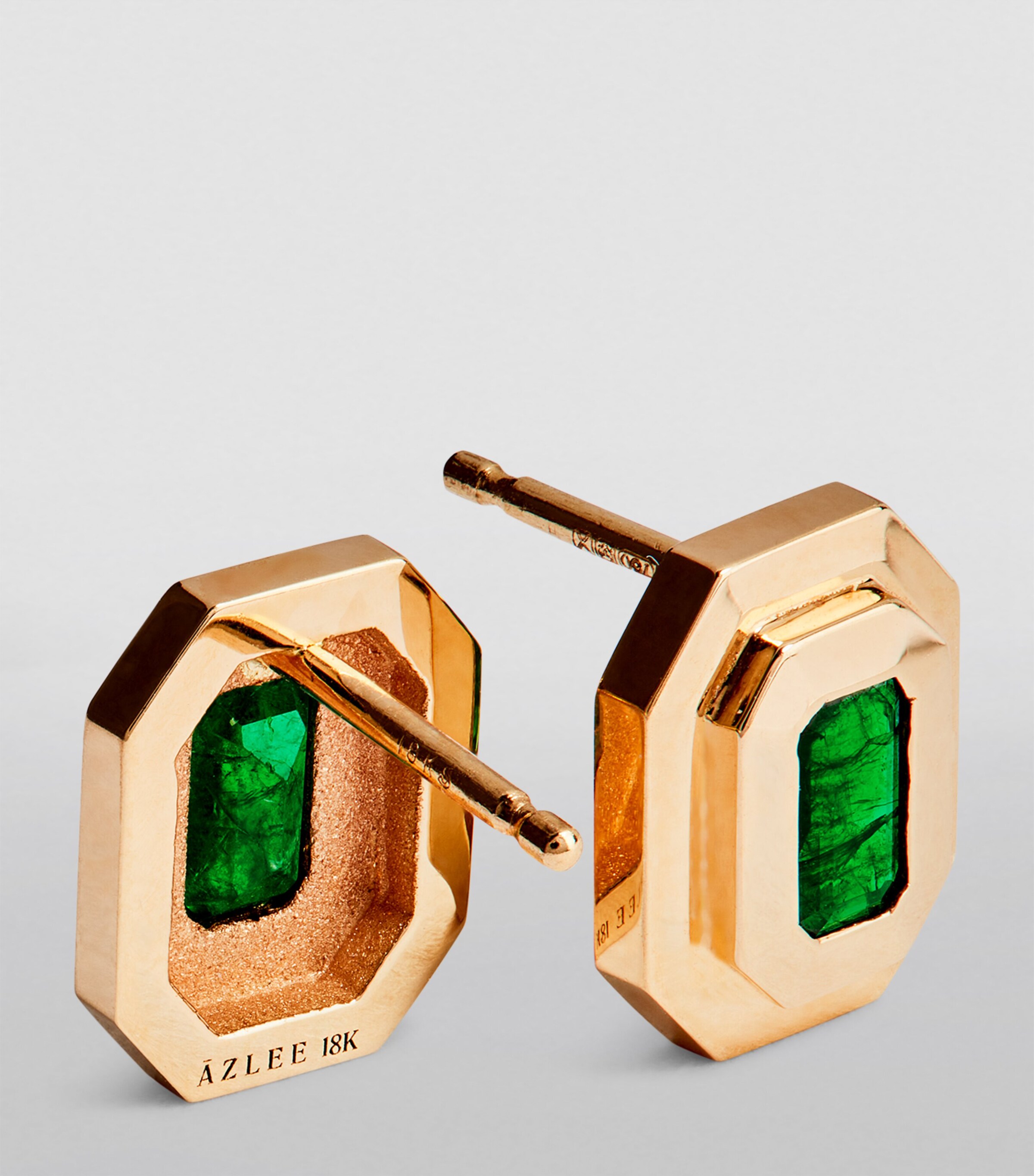 Azlee Yellow Gold and Emerald Staircase Stud Earrings | Harrods UK
