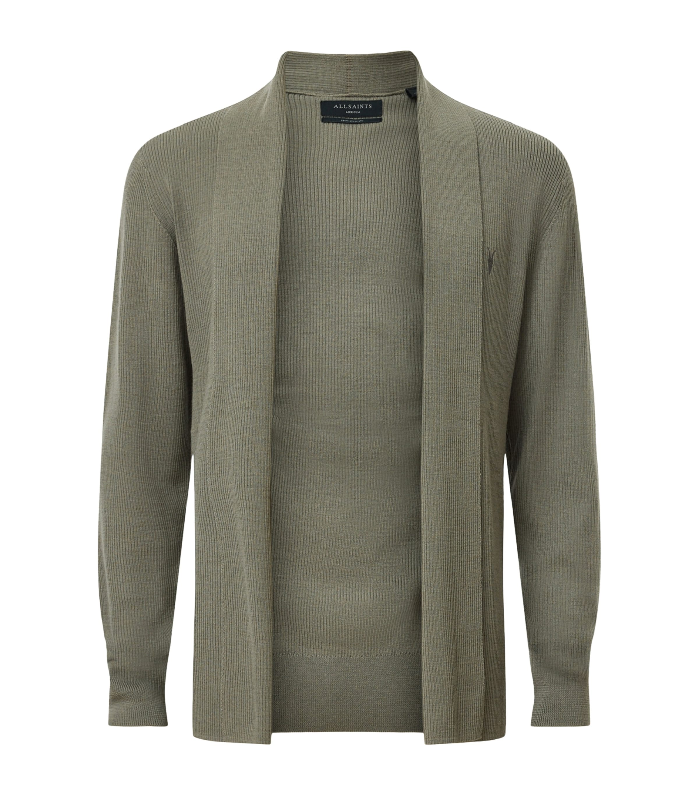 Allsaints Merino Wool Mode Cardigan In Green