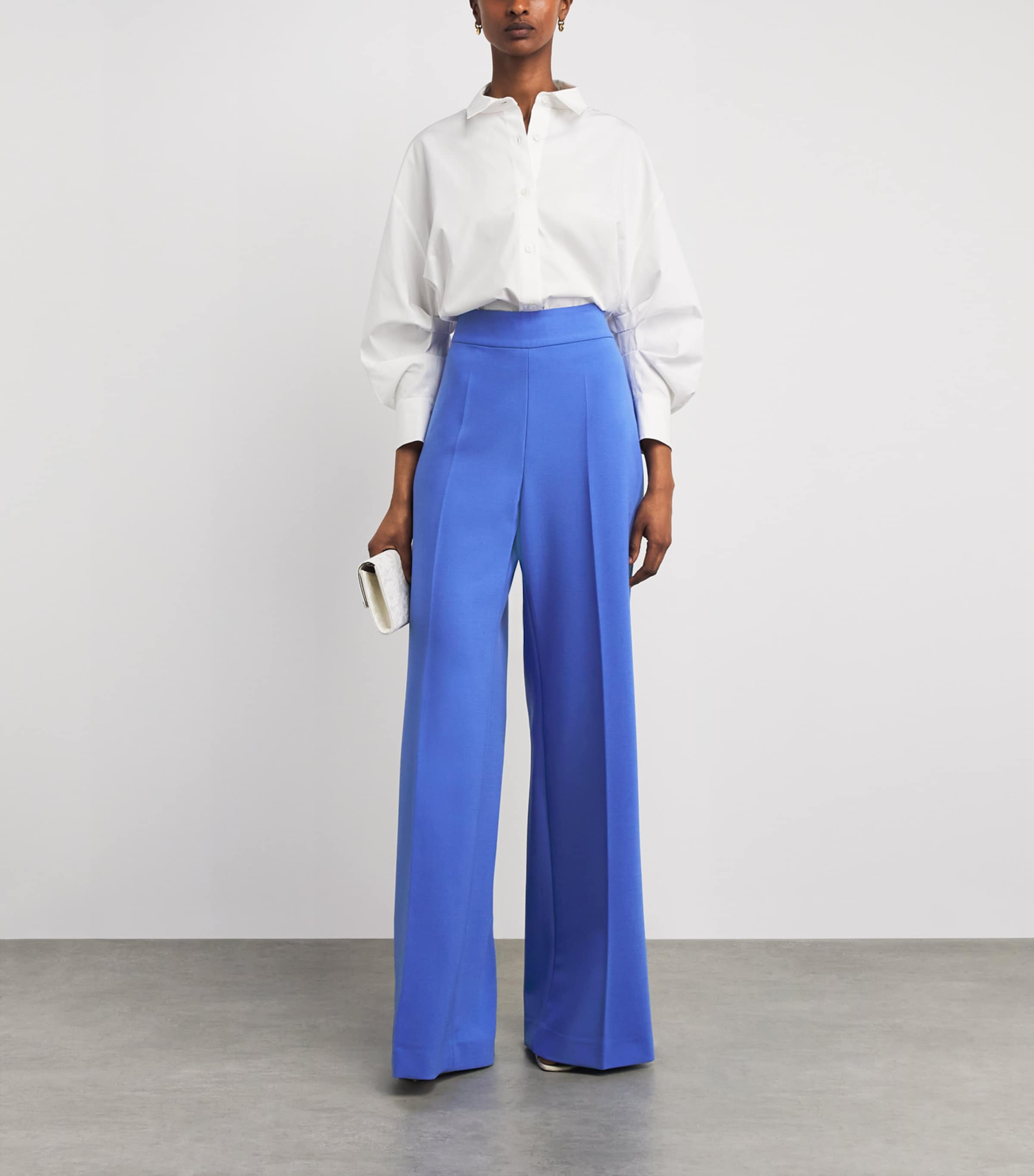 Carolina Herrera Womens Stretch-Wool Wide-Leg Diane Trousers Bluebell Image 2