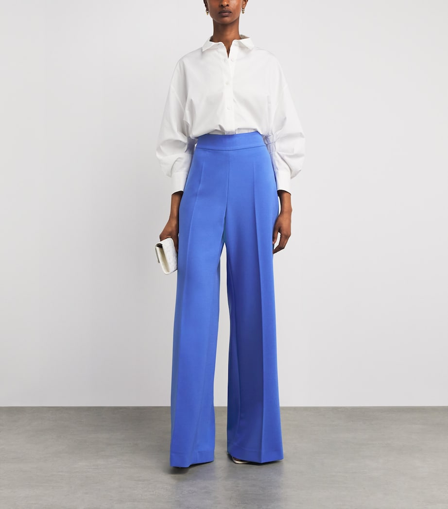 Carolina Herrera Womens Stretch-Wool Wide-Leg Diane Trousers Bluebell Image 2