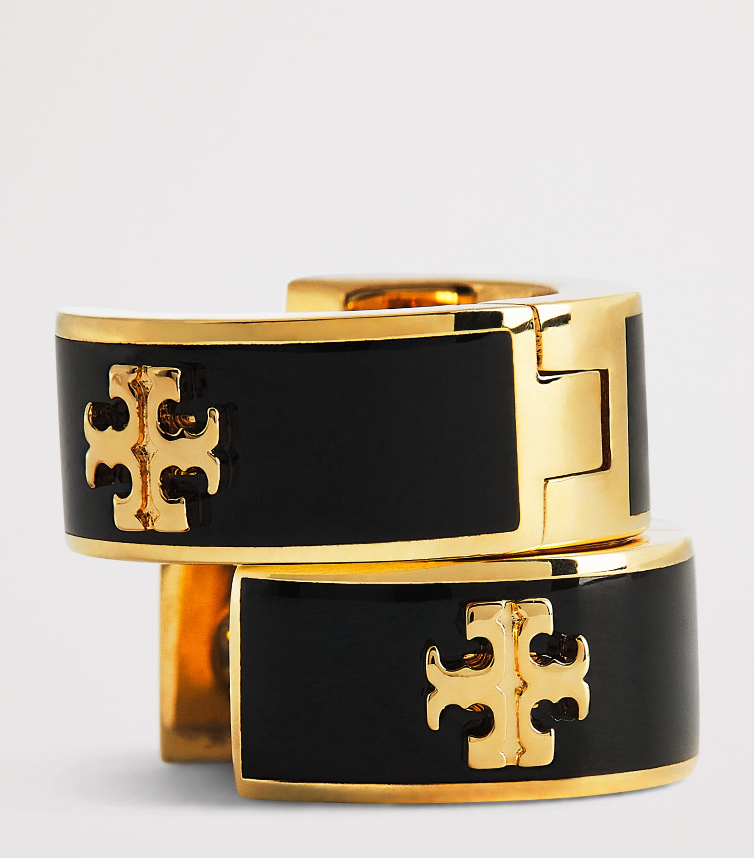Tory Burch Gold-Plated Enamel Icon Huggie Earrings Tory Gold/ Black Image 5