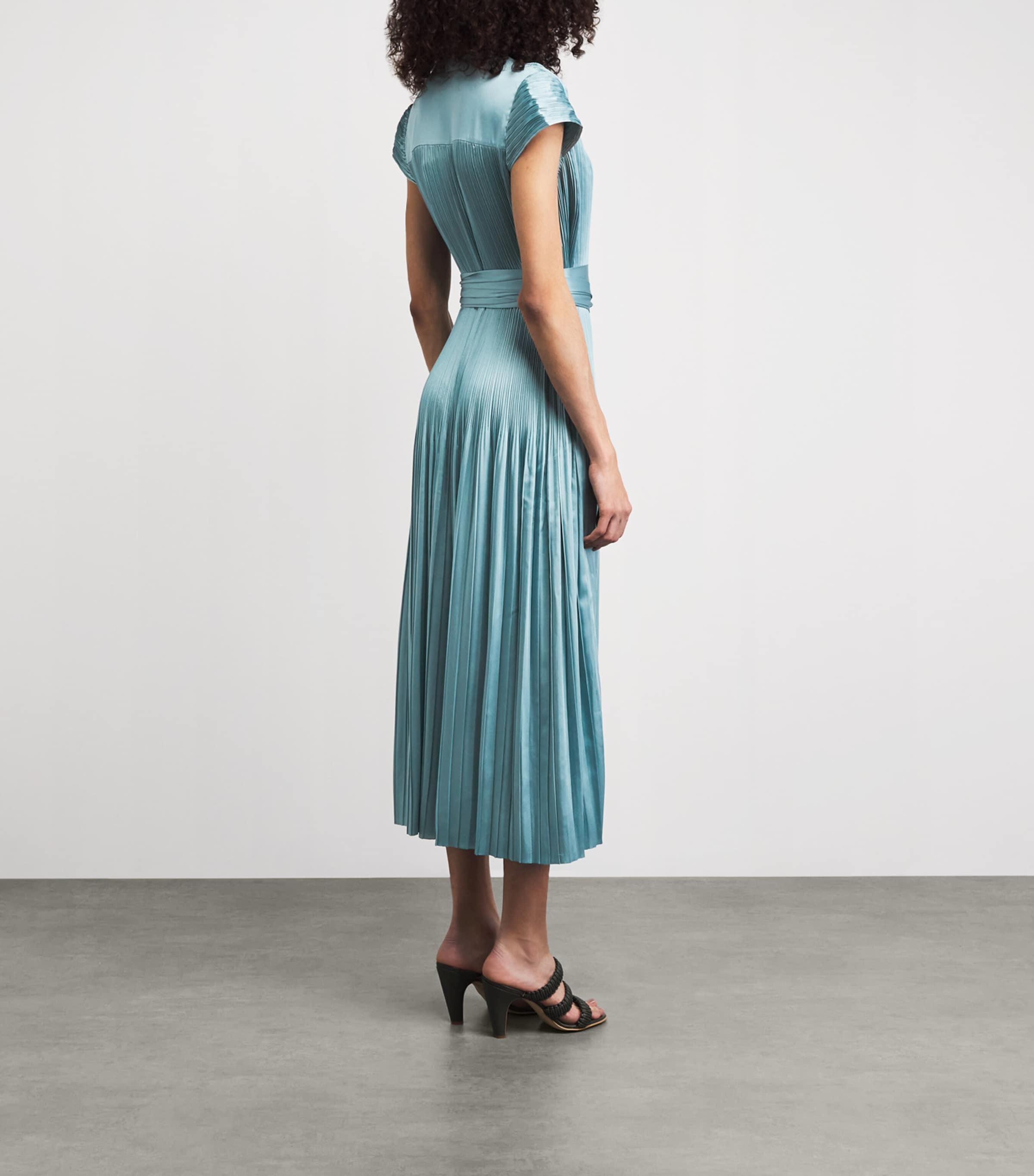 Joseph Womens Satin Pleated Phare Maxi Dress Chambray Image 4