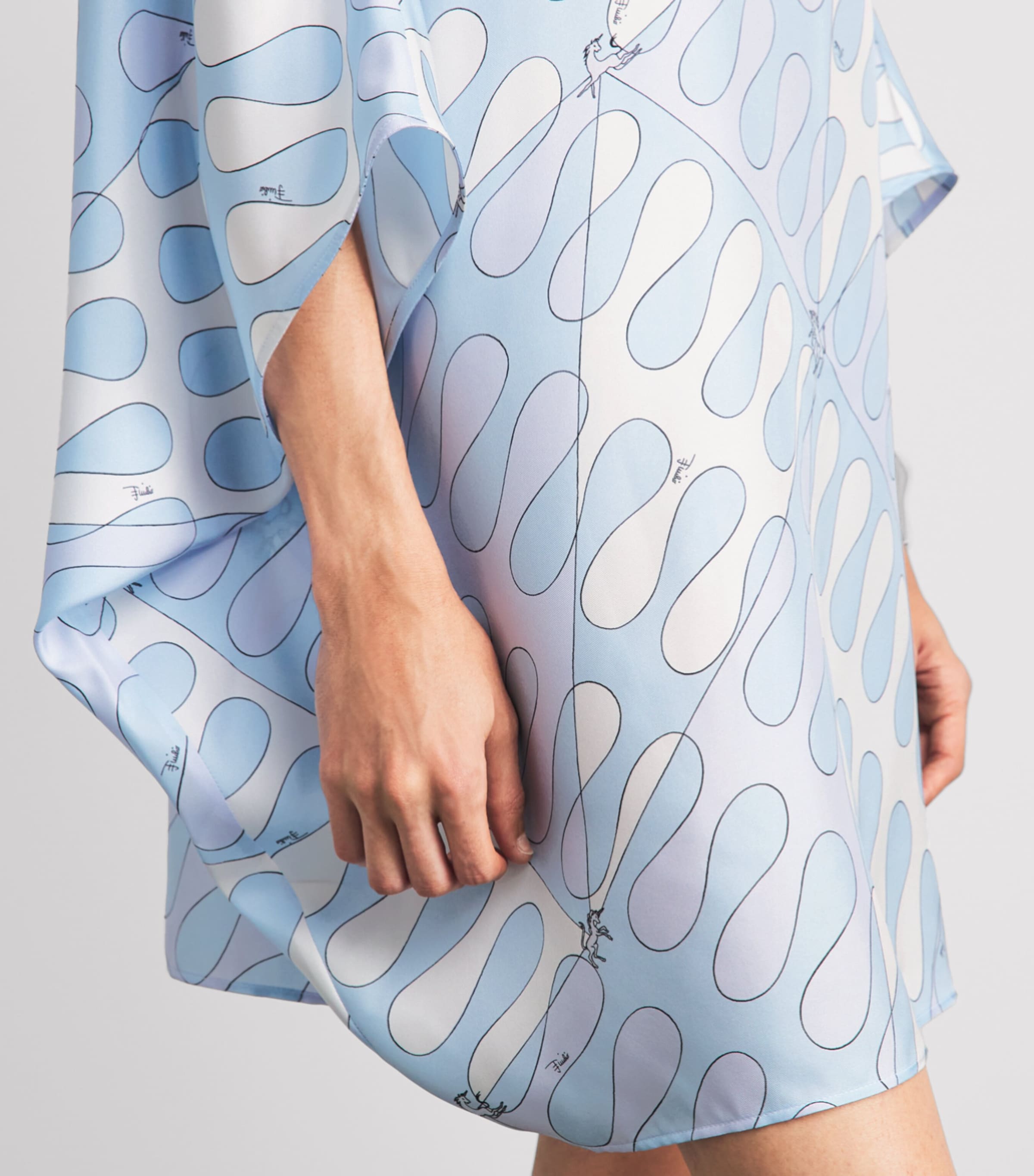 PUCCI Womens Silk Printed Kaftan Mini Dress Light Blue Image 3