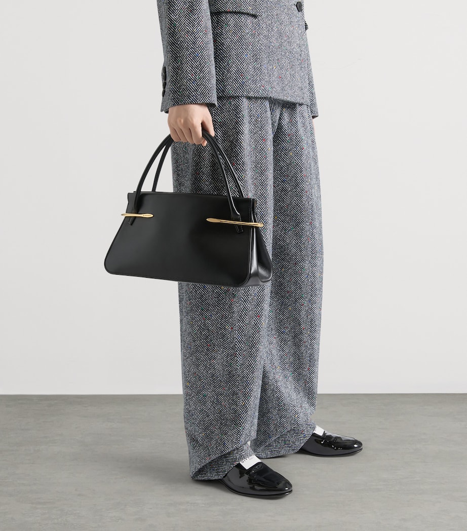 Medium Leather Pinch Top-Handle Bag BLACK Image 2