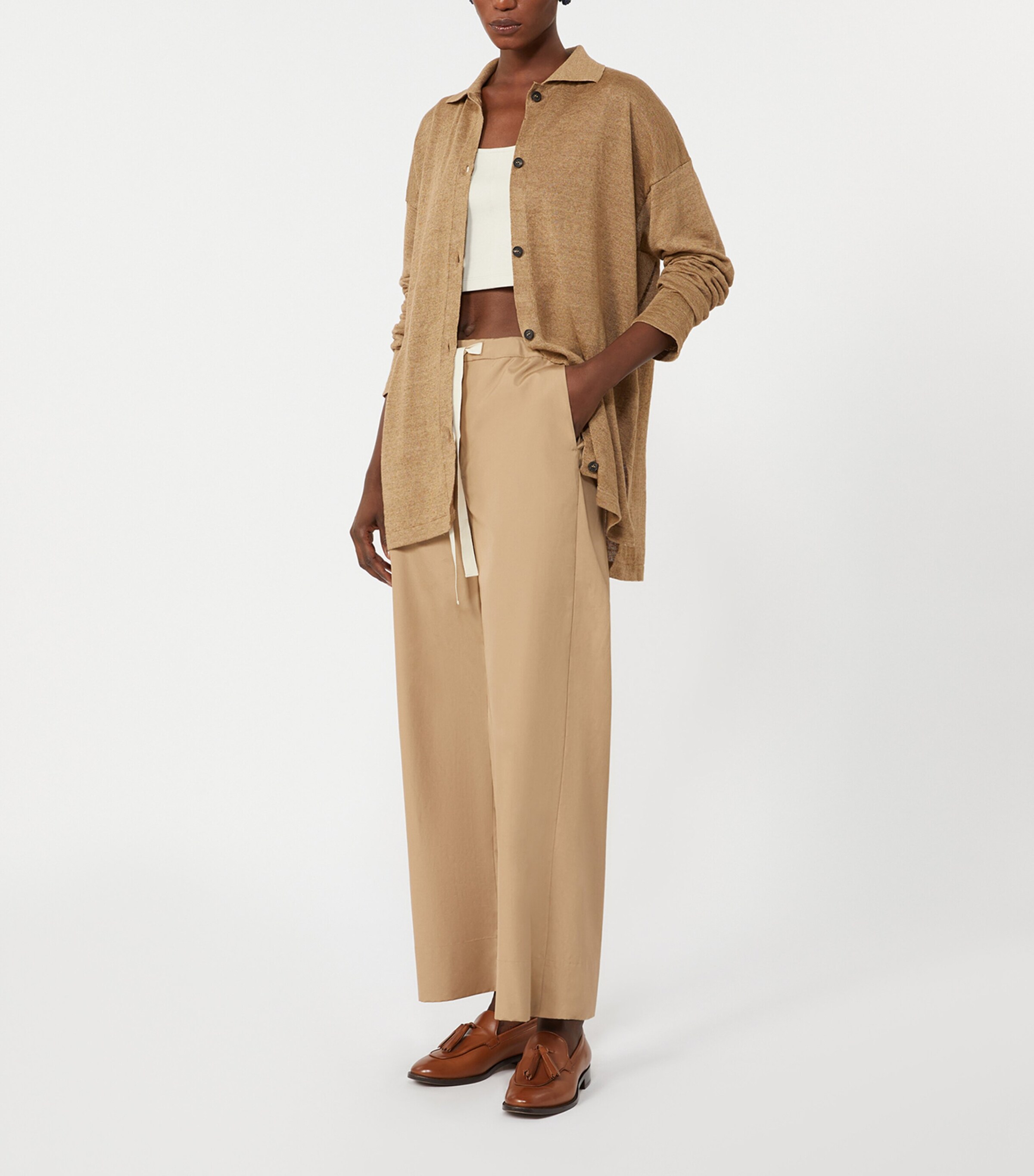 Max Mara Womens Cotton Argento Wide-Leg Trousers Desert Image 4