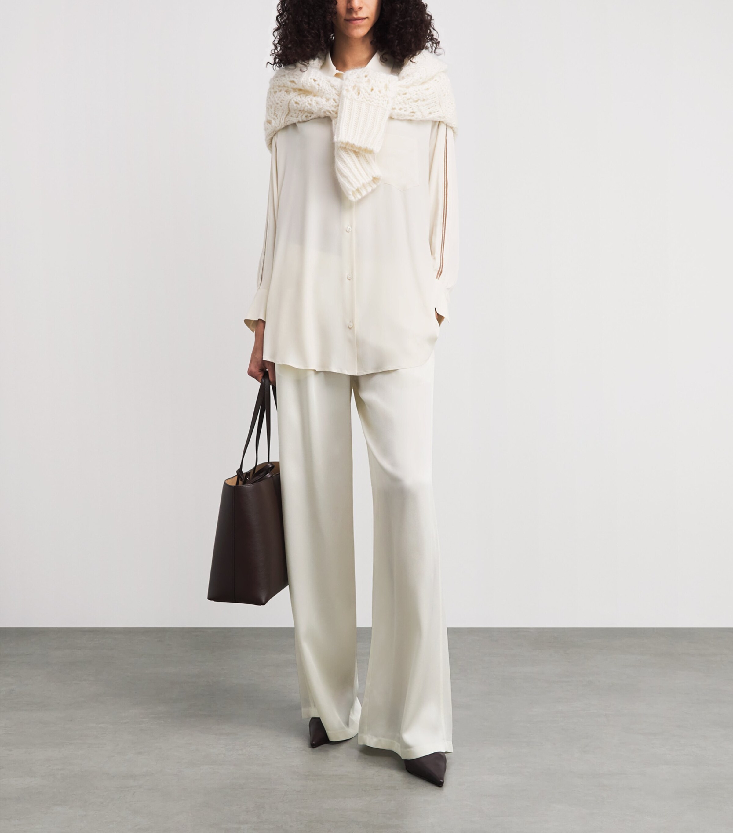 Fabiana Filippi Womens Embellished Crepe Shirt Burro Image 2