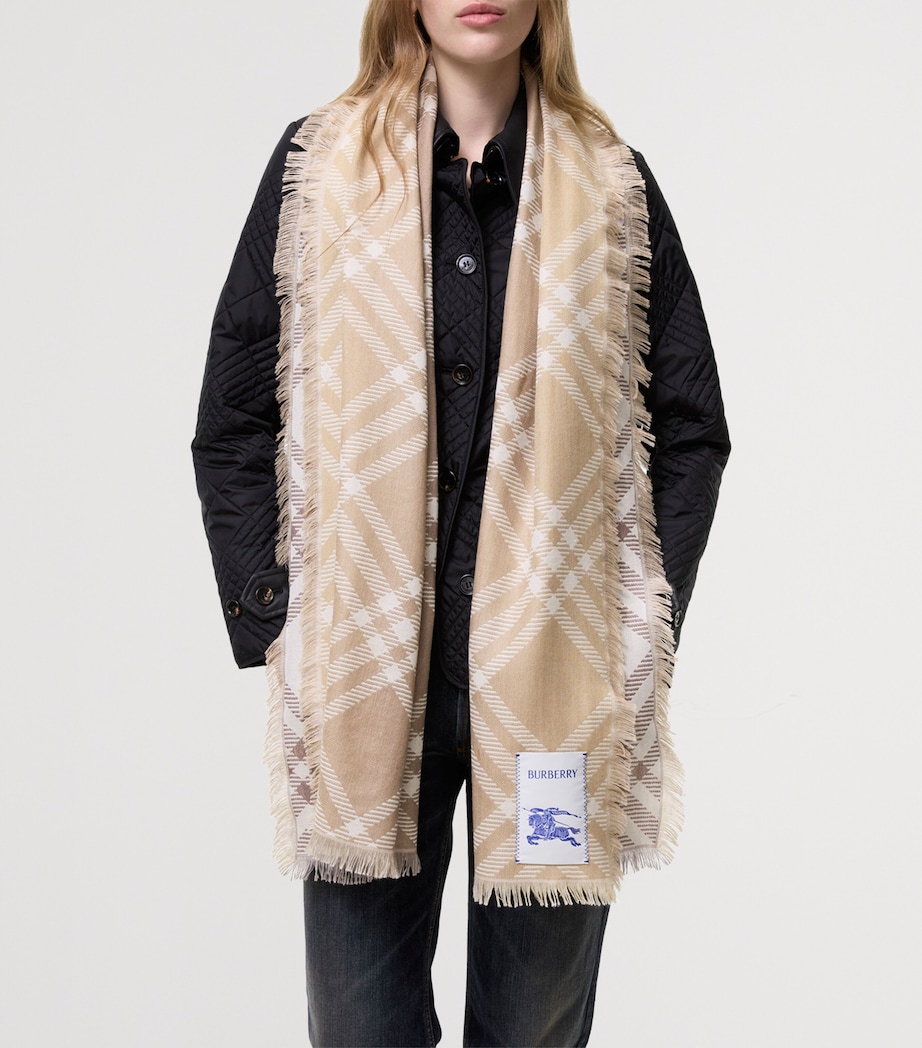 Burberry Wool-Silk Gradient Check Scarf Sand Image 4
