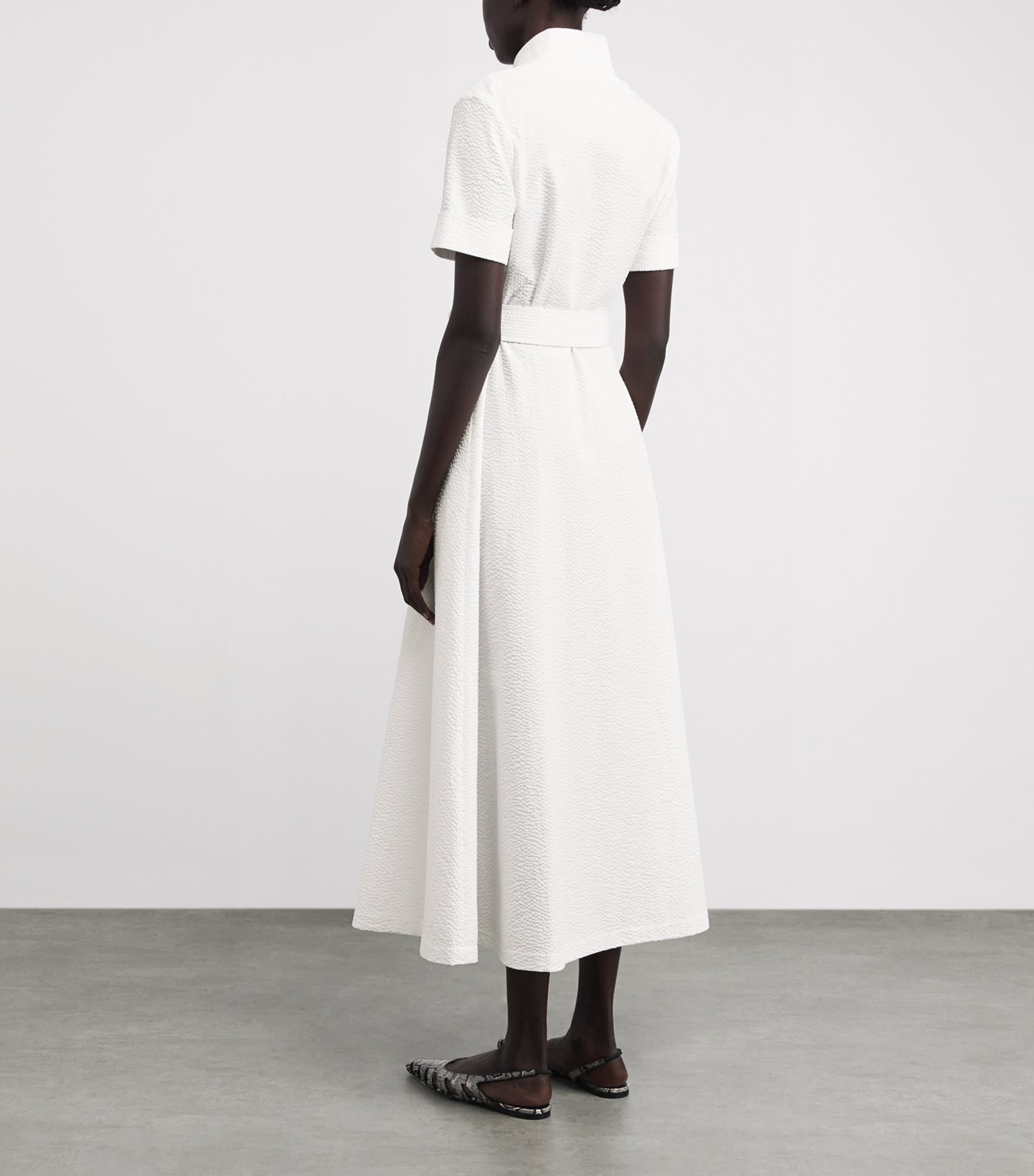 Seersucker Cotton Midi Dress WHITE Image 3