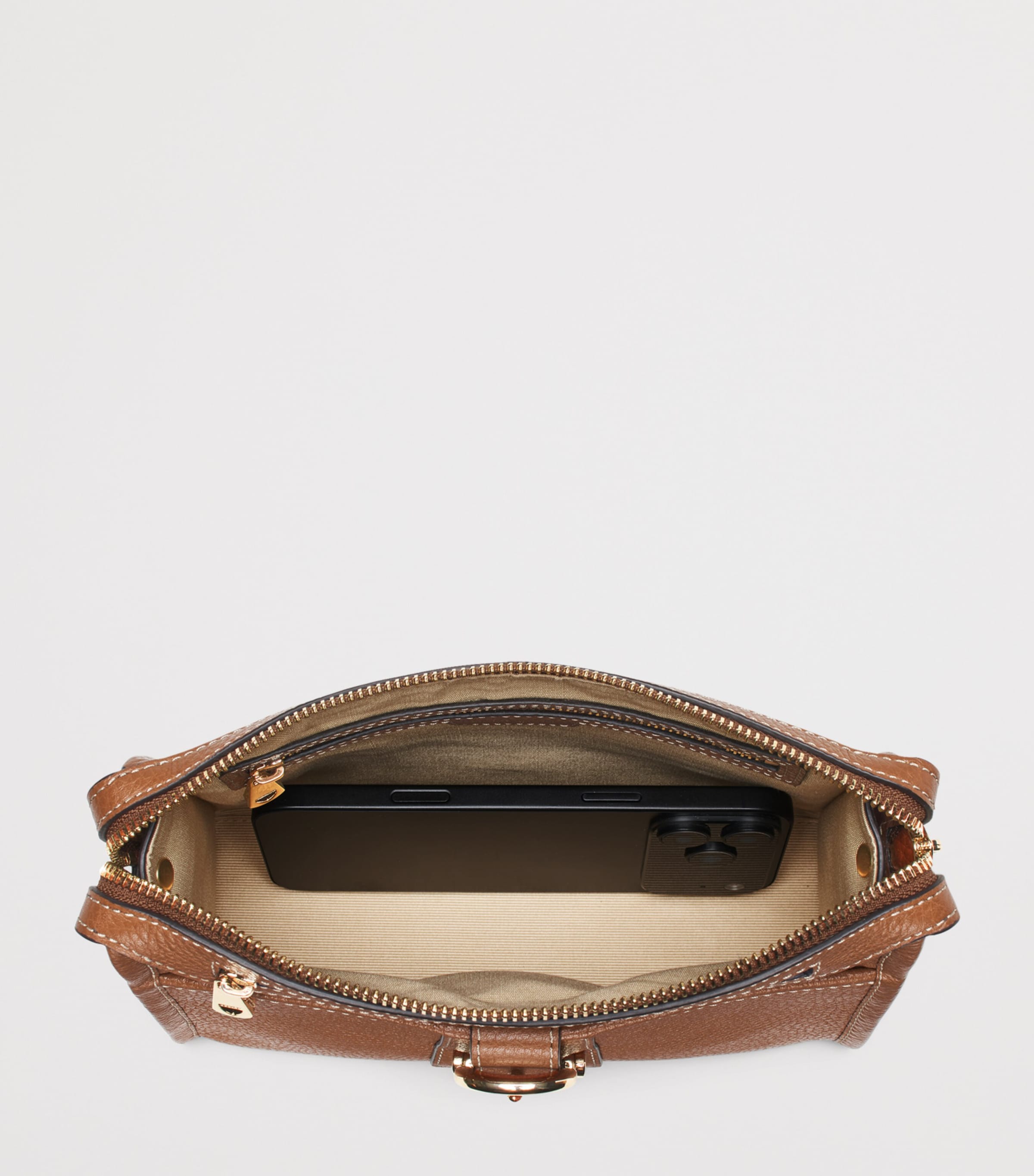 Aspinal Of London Small Leather Bella Cross-Body Satchel Tan Image 6