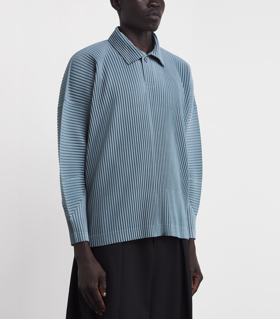 Pleated Long-Sleeve Polo Shirt 71-SLATE BLUE Image 3