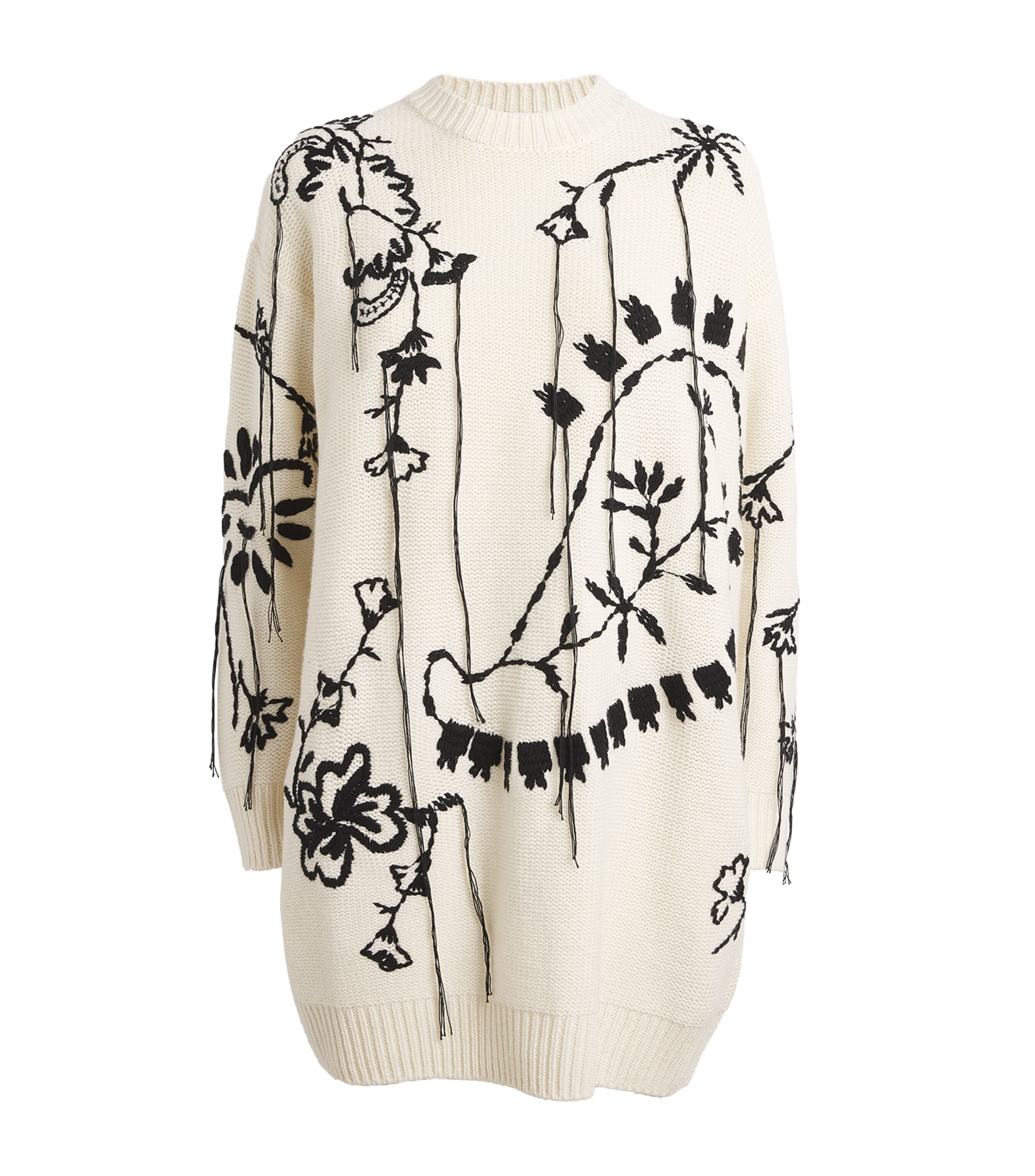 Max Mara Wool-cashmere Embroidered Mini Dress In White