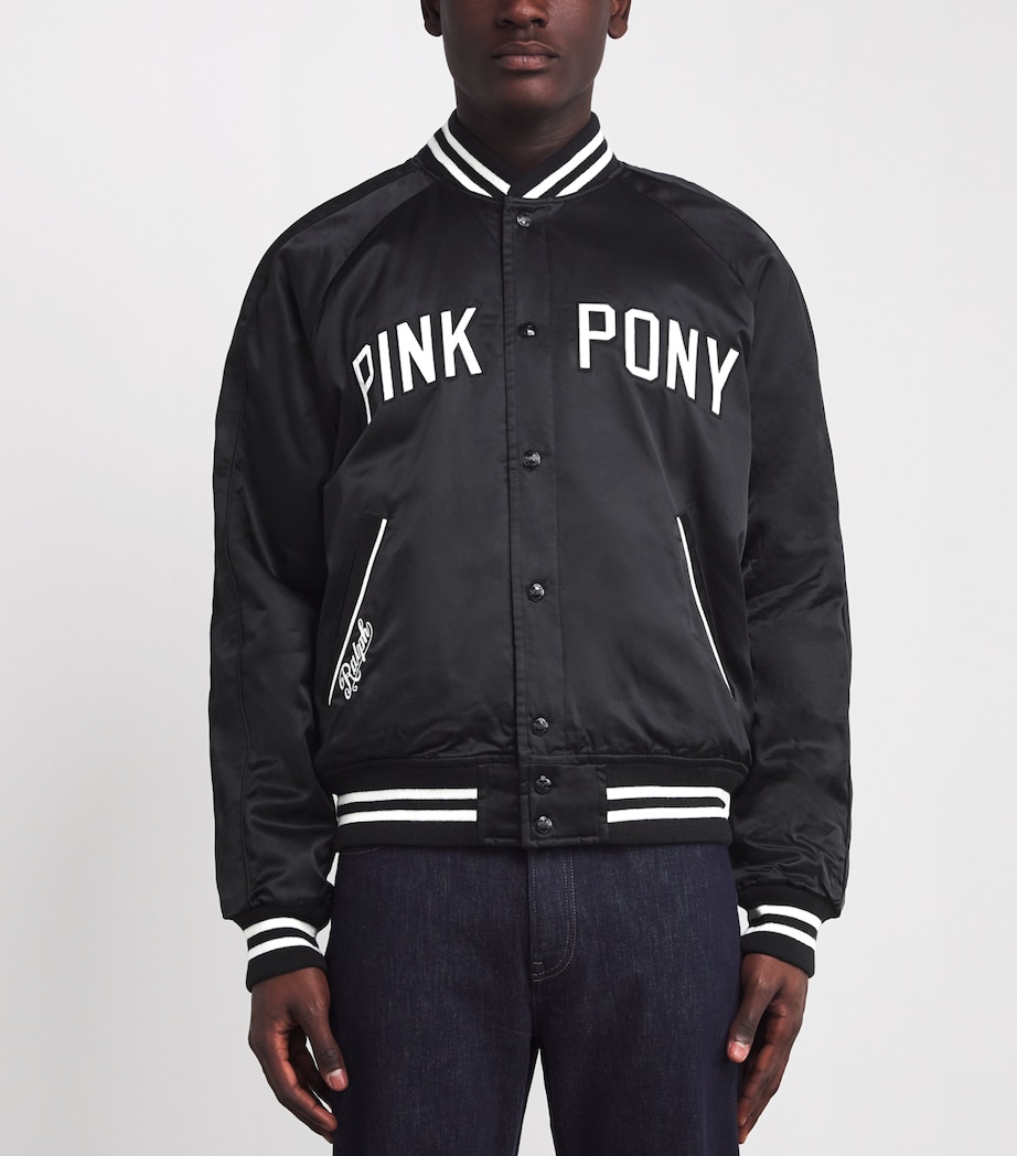 Satin Pink Pony Baseball Jacket POLO BLACK Image 3