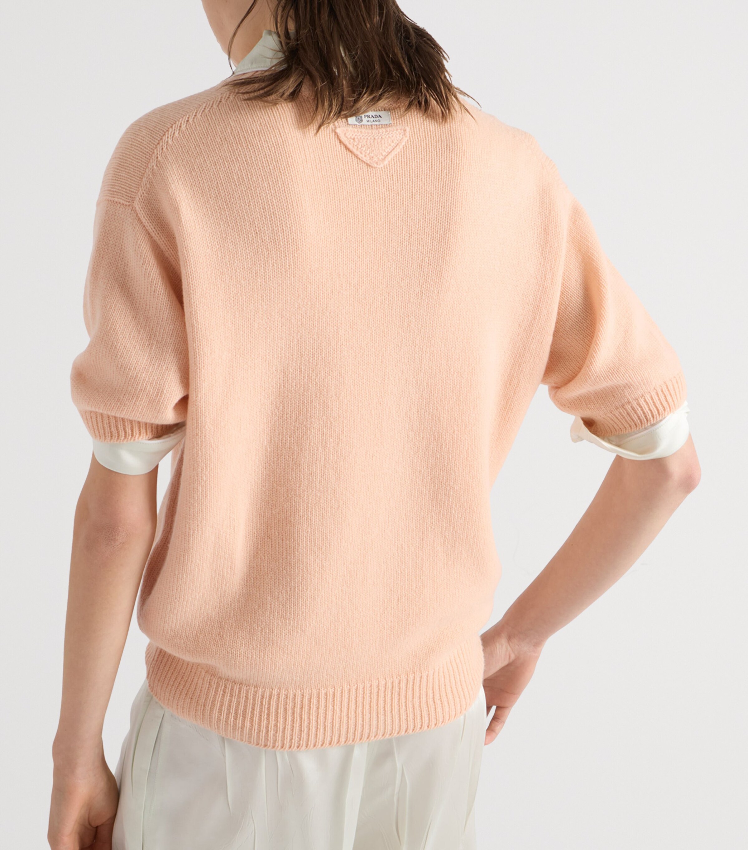 ☆PRADA☆ ベージュ ノースリーブニット Prada Orange Wool-Cashmere Short-Sleeve Sweater | Harrods UK
