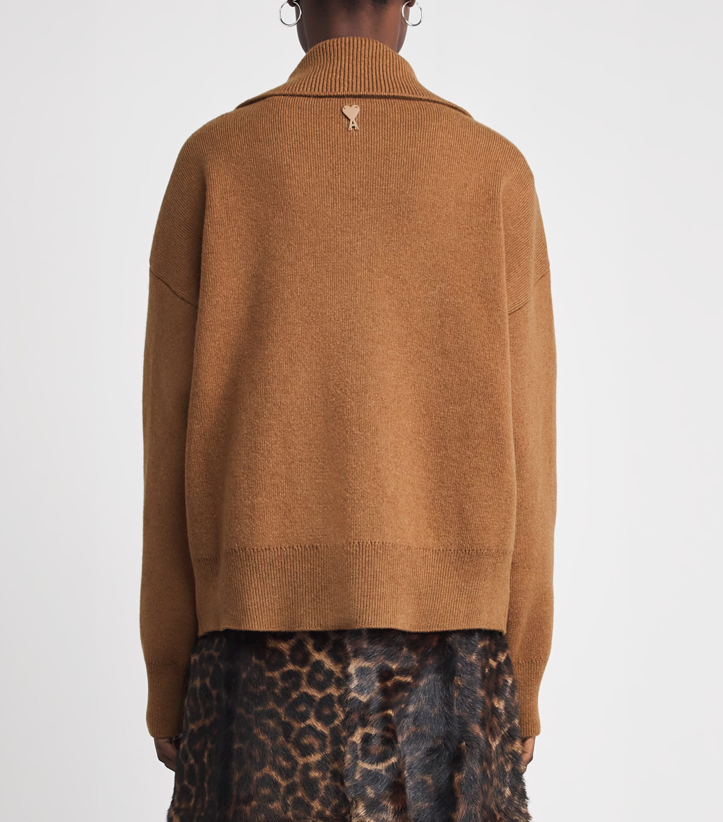 AMI Paris Womens Wool High-Collar Sweater Camel Image 5