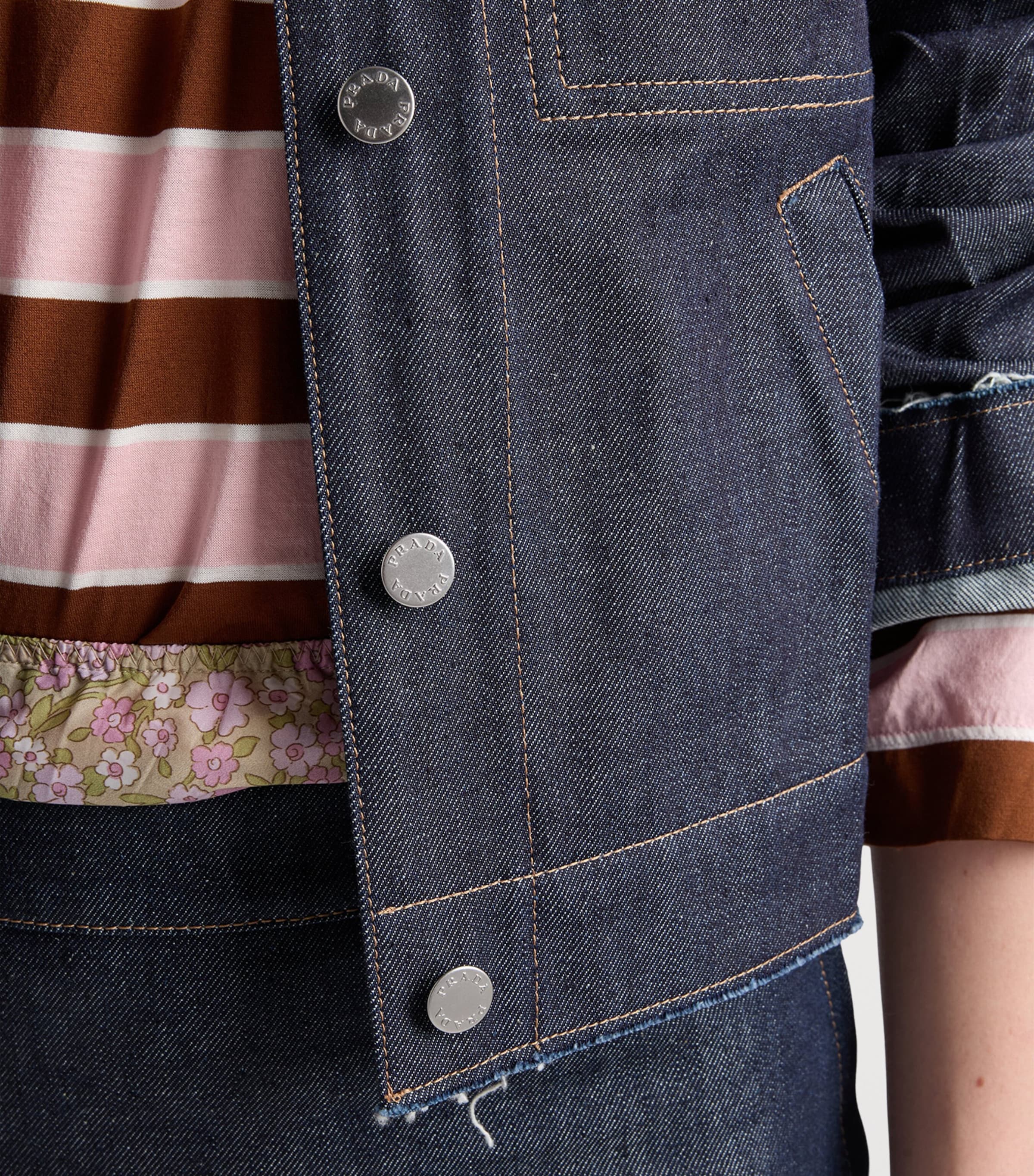 Prada Womens Raw-Hem Denim Jacket Blue Image 3