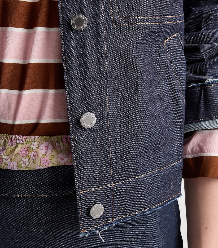 Prada Womens Raw-Hem Denim Jacket Blue Image 3
