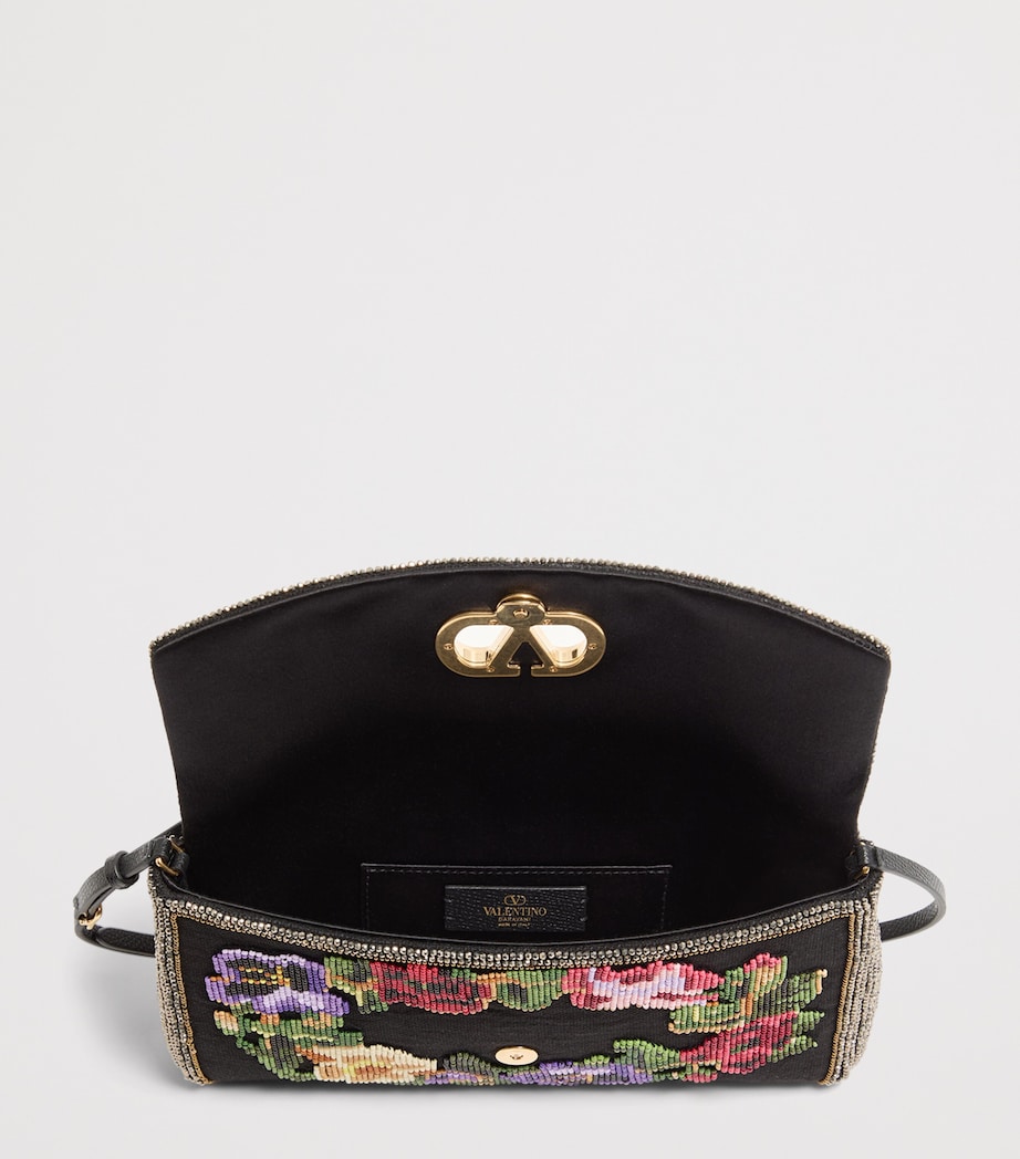 Valentino Garavani Small Linen Embellished DeVain Shoulder Bag Image 5