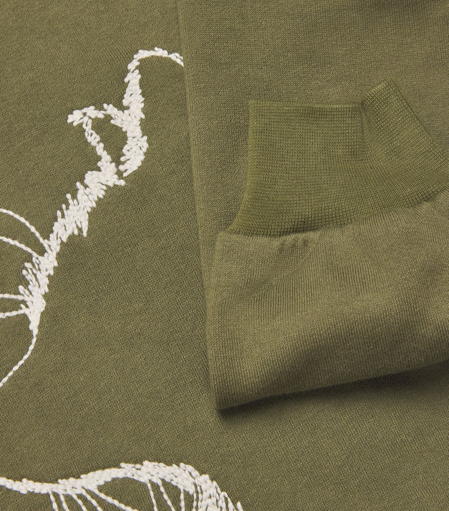 Cotton Embroidered-Detail Hoodie (2-14 Years) 591OLIVE GREEN Image 3