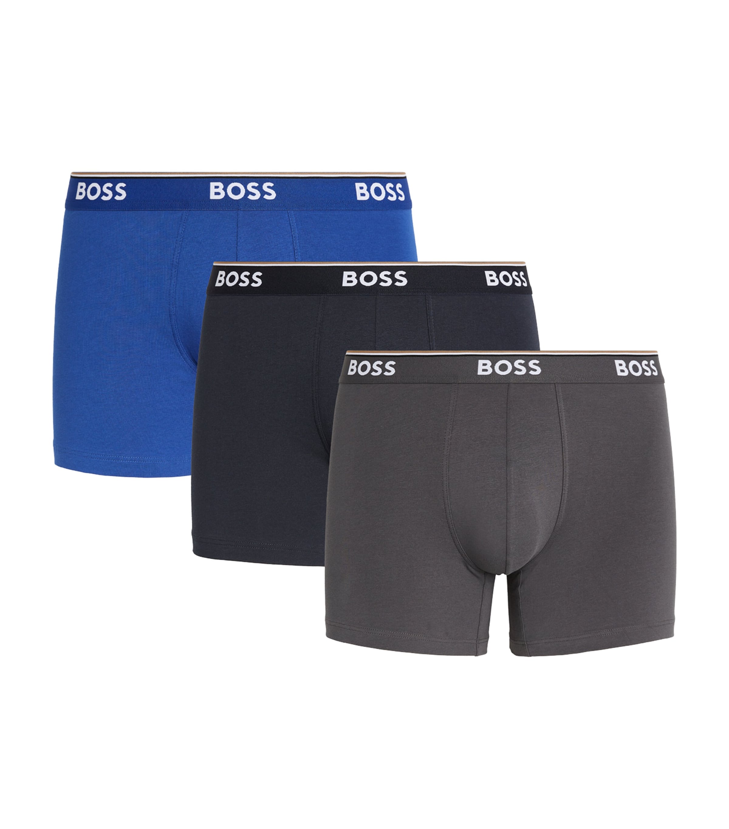 Hugo Boss Three-pack Of Stretch-cotton Trunks With Logo Waistbands In Blue