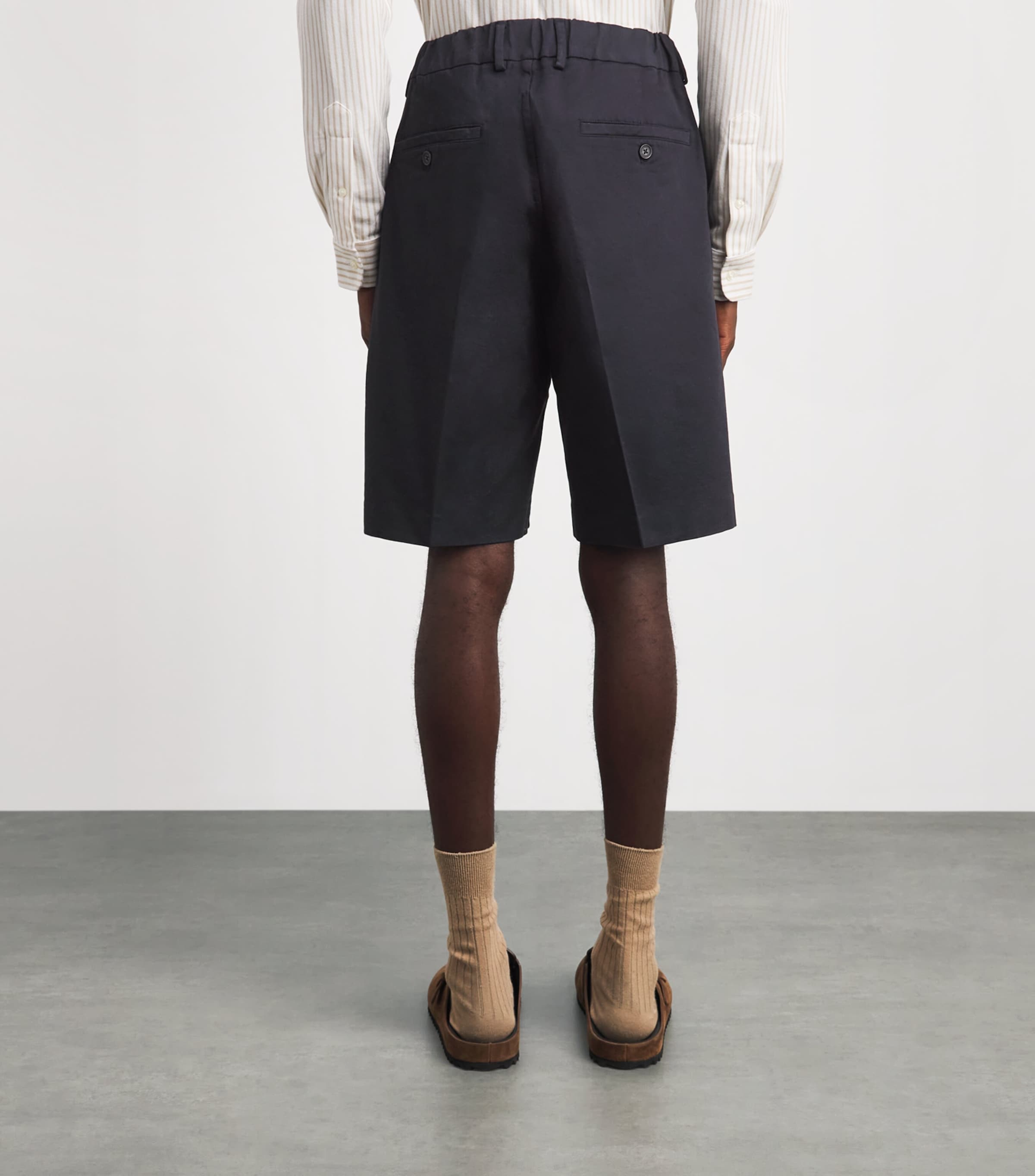 NN.07 Mens Stretch-Cotton Kay Pleated Shorts Navy Blue Image 5