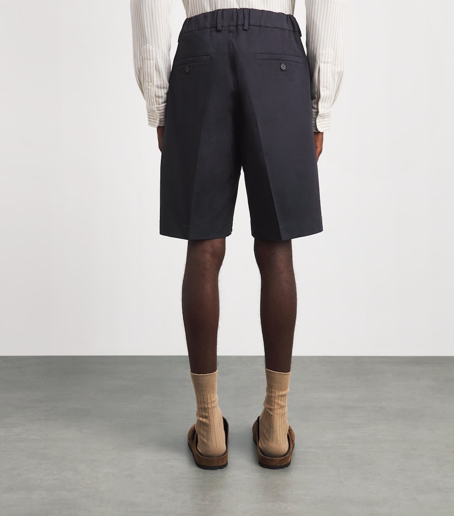 NN.07 Mens Stretch-Cotton Kay Pleated Shorts Navy Blue Image 5
