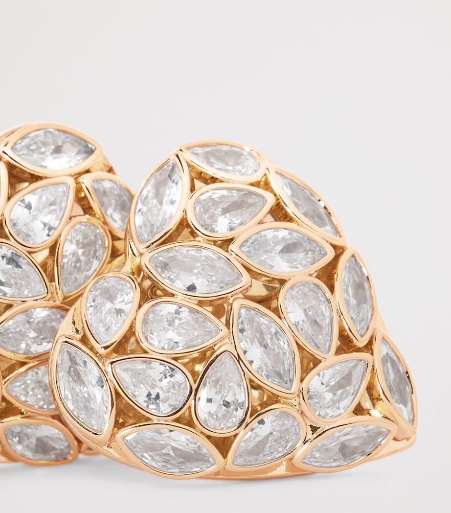 Crystal-Embellished Bow Heart Earrings GOLD Image 5