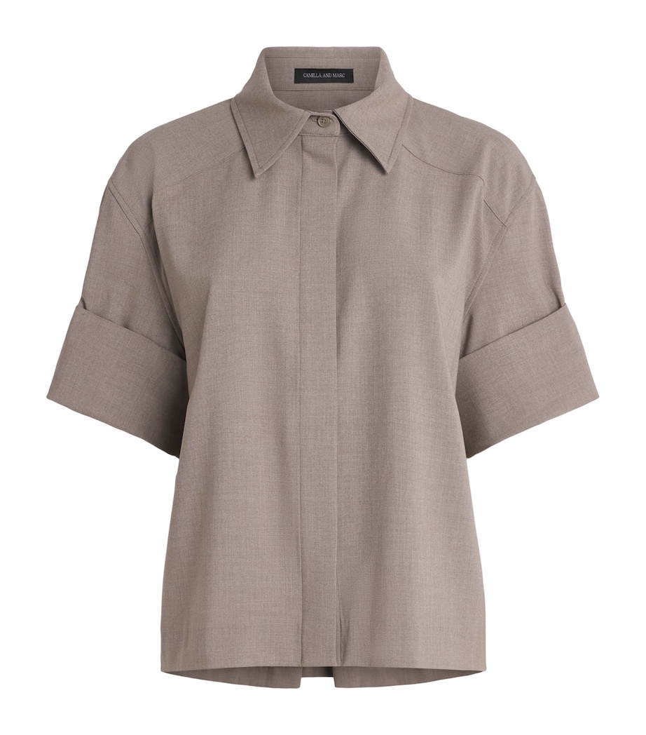 CAMILLA AND MARC Womens Pleated Vector Short-Sleeve Shirt Mocha Image 1