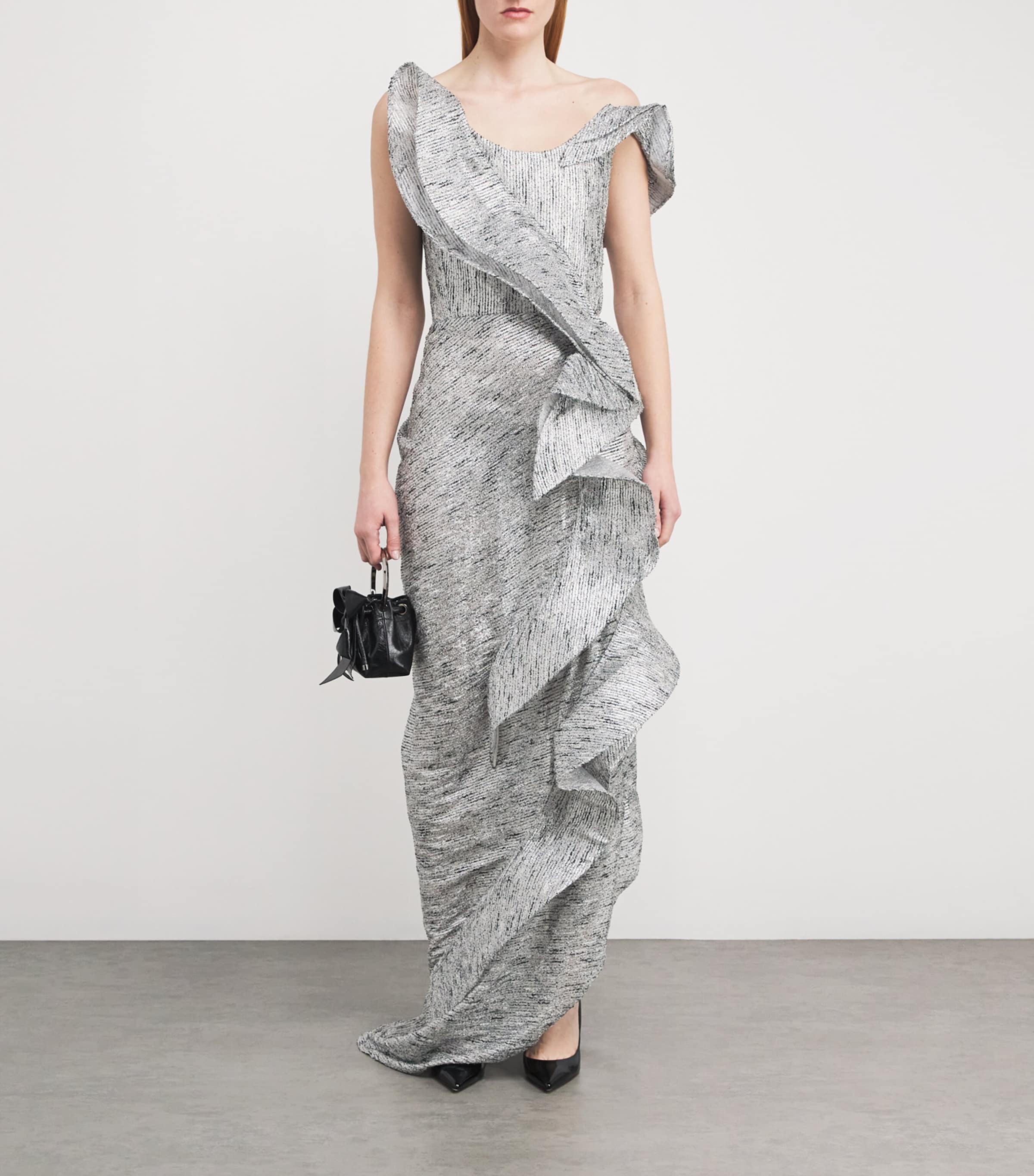 Maticevski Womens Tweed Satellite Wave Gown Silver Fleck Image 2