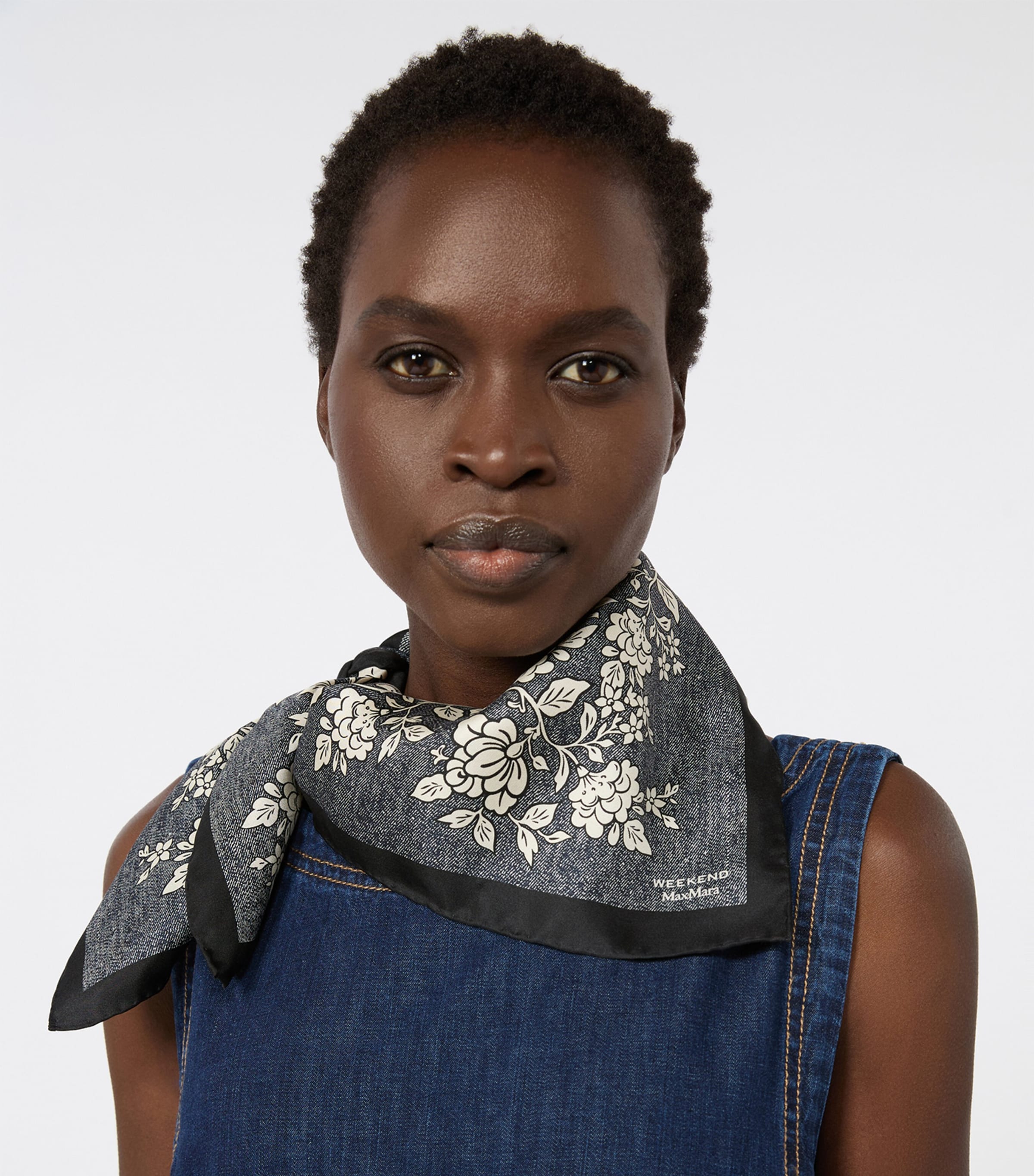 Weekend Max Mara Silk Floral Print Scarf Midnightblue Image 2