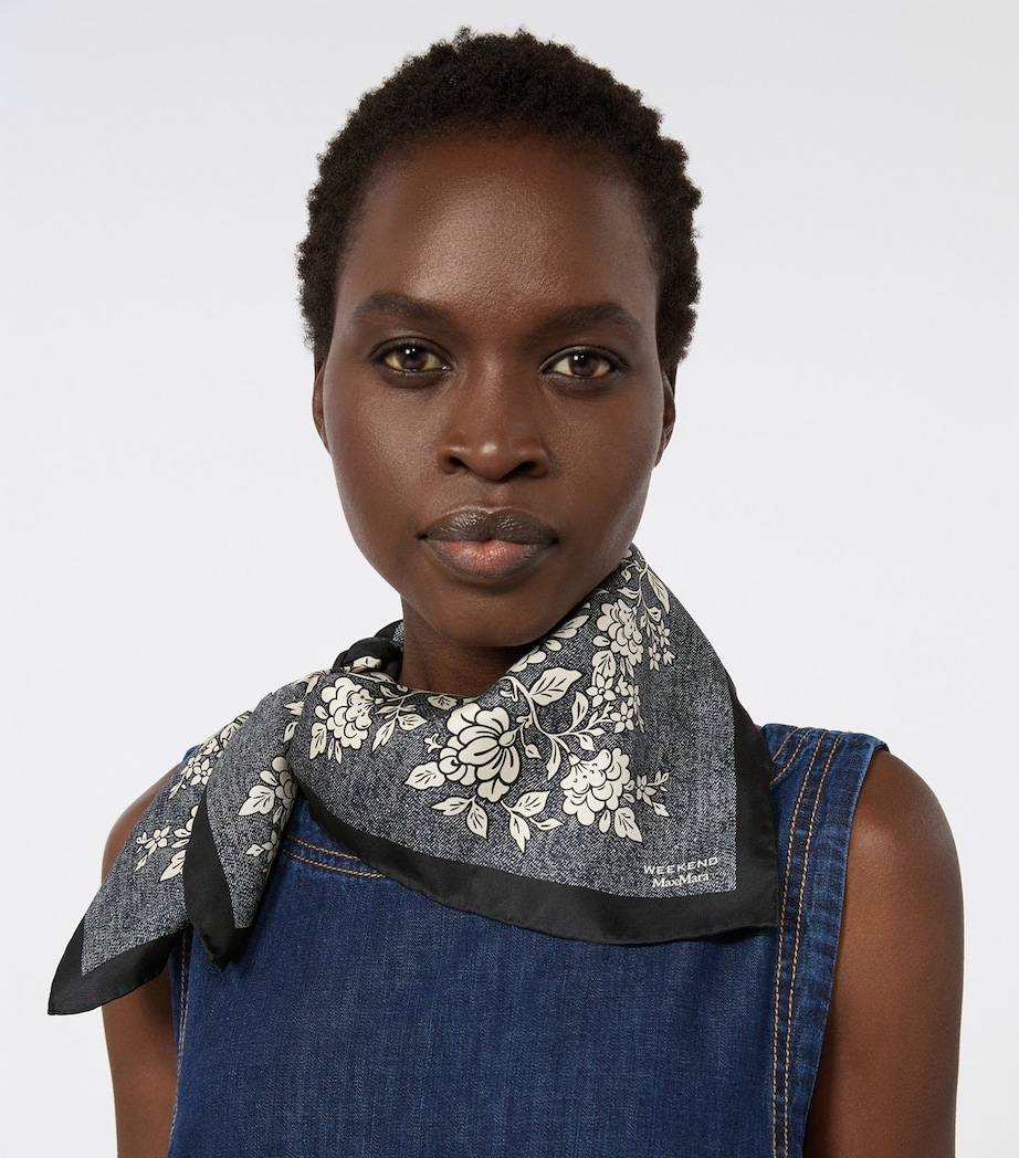 Weekend Max Mara Silk Floral Print Scarf Midnightblue Image 2