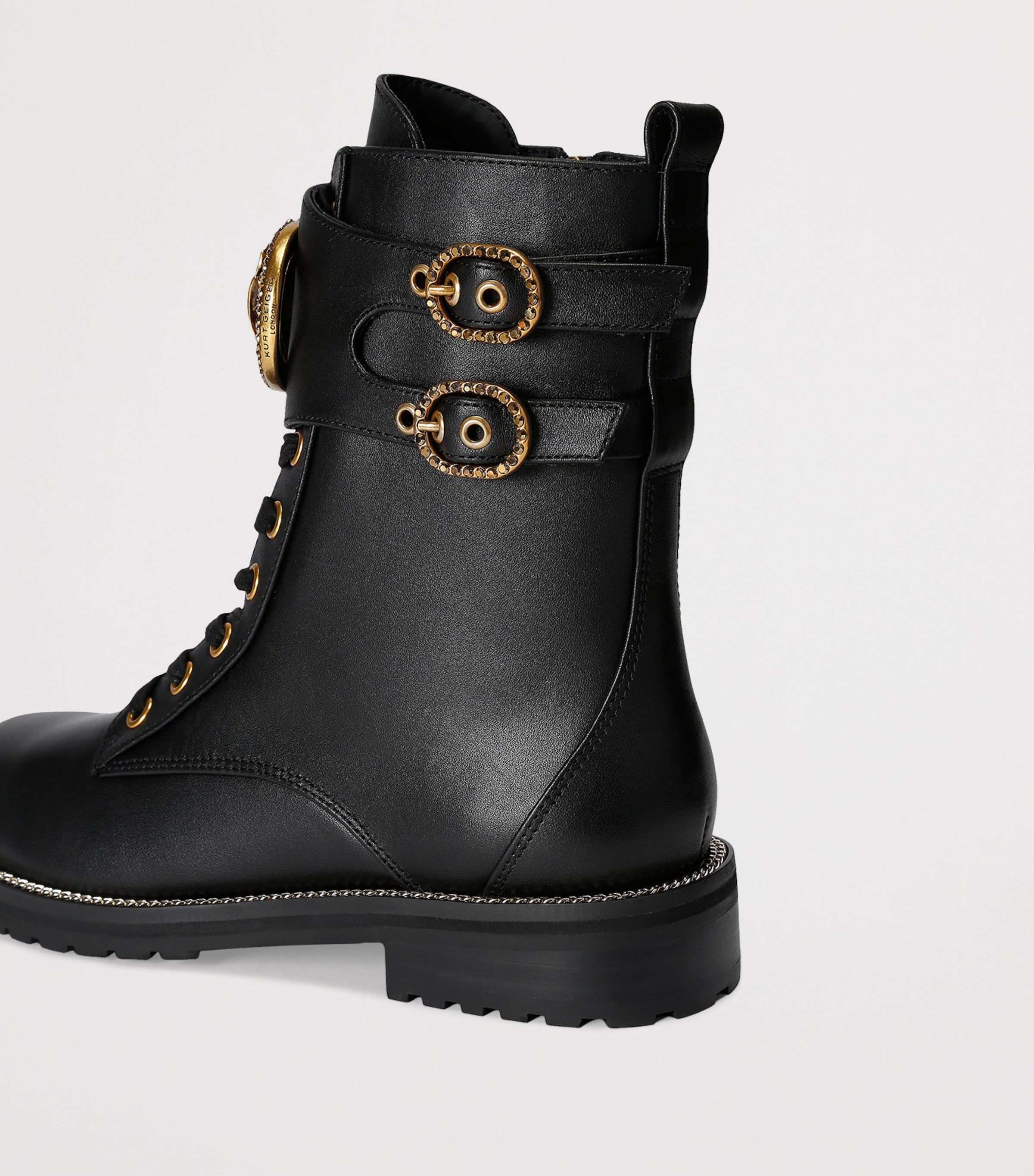 Leather Stoop Lace-Up Boots BLACK Image 2