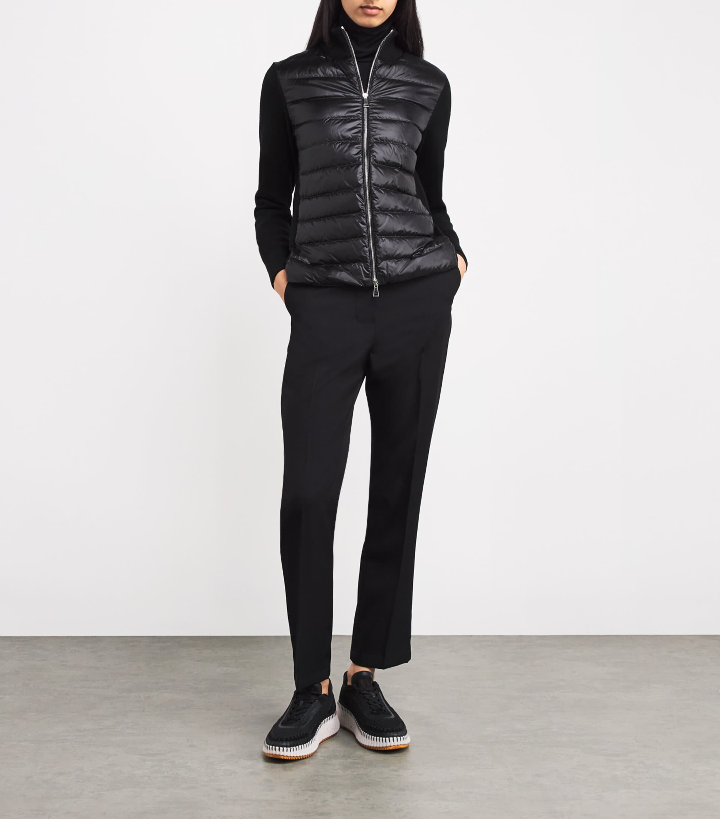 Moncler Black Knitted-Sleeve Quilted Cardigan | Harrods UK