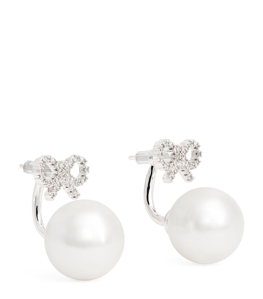Crystal and Faux Pearl Bow Jacket Earrings SILVER Image 1