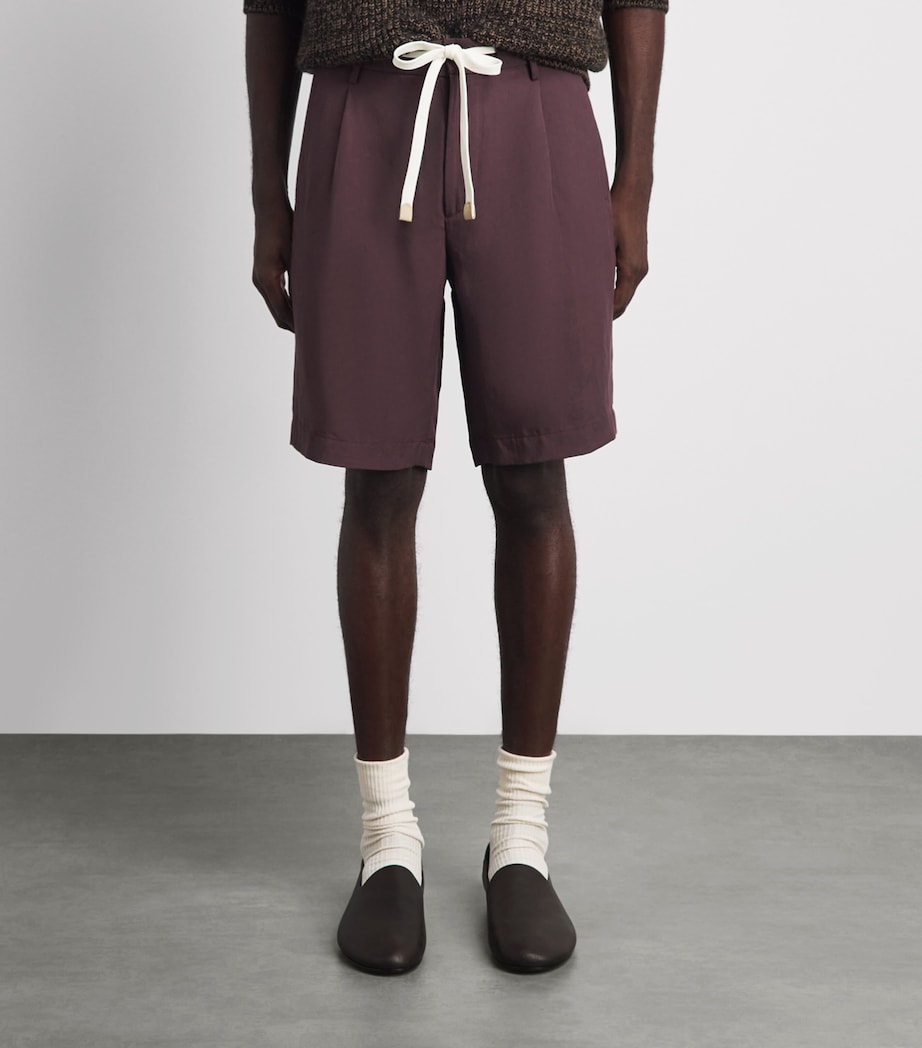 Eleventy Mens Linen Drawstring Bermuda Shorts Bordeaux Image 4