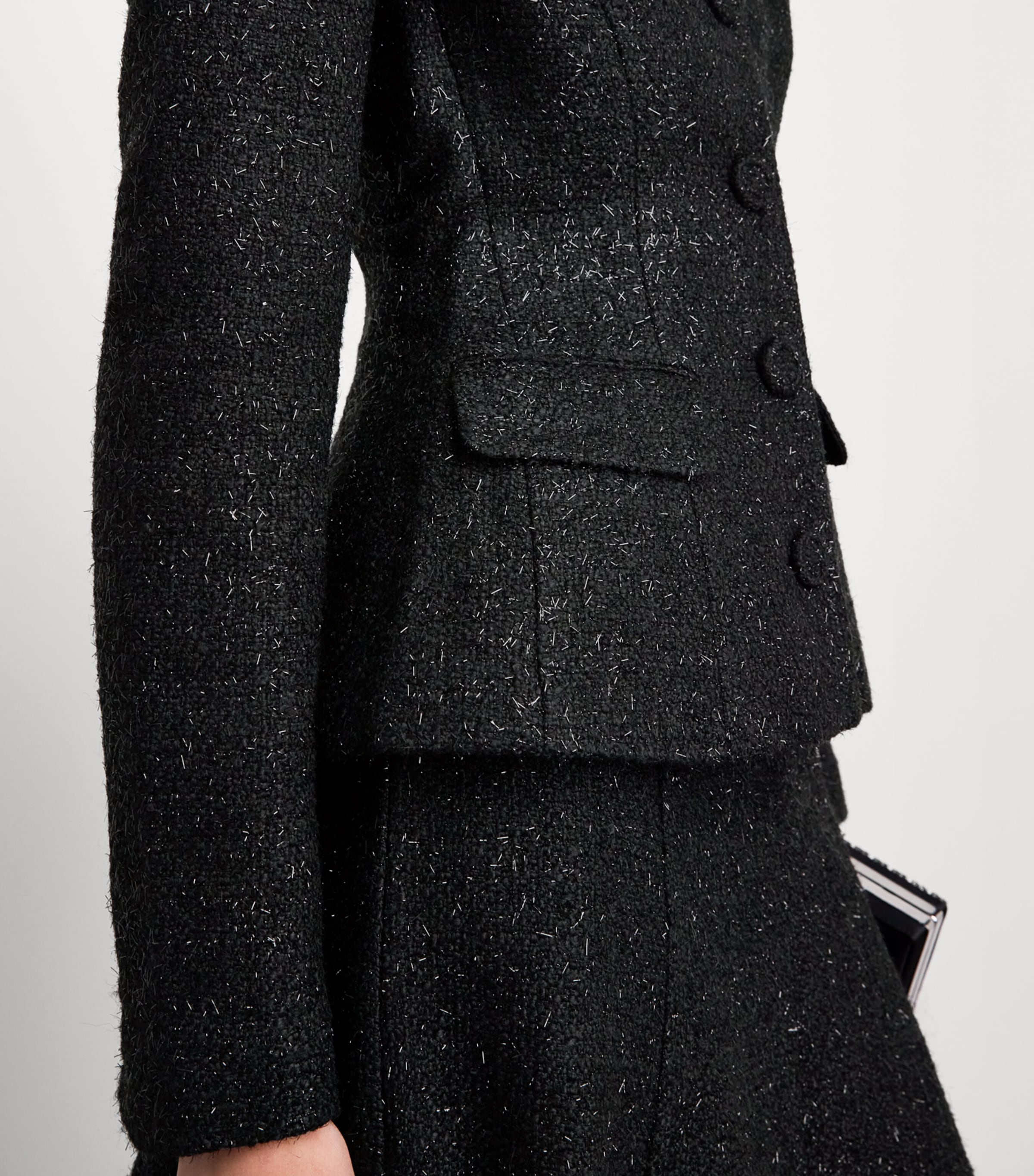 Self-Portrait Womens Metallic Bouclé Midi Dress Black Image 3