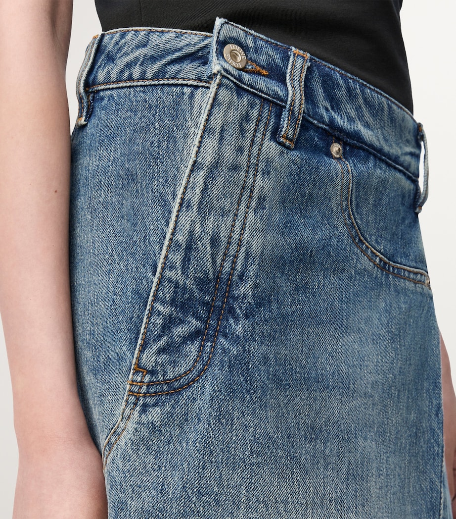 LOEWE Womens Deconstructed Denim Skirt Washed Denim Image 5