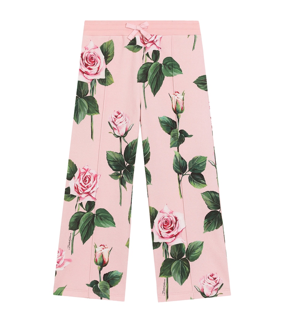 Dolce&Gabbana Kids Cotton Rose Print Trousers (8-12+ Years) Rosa Image 1
