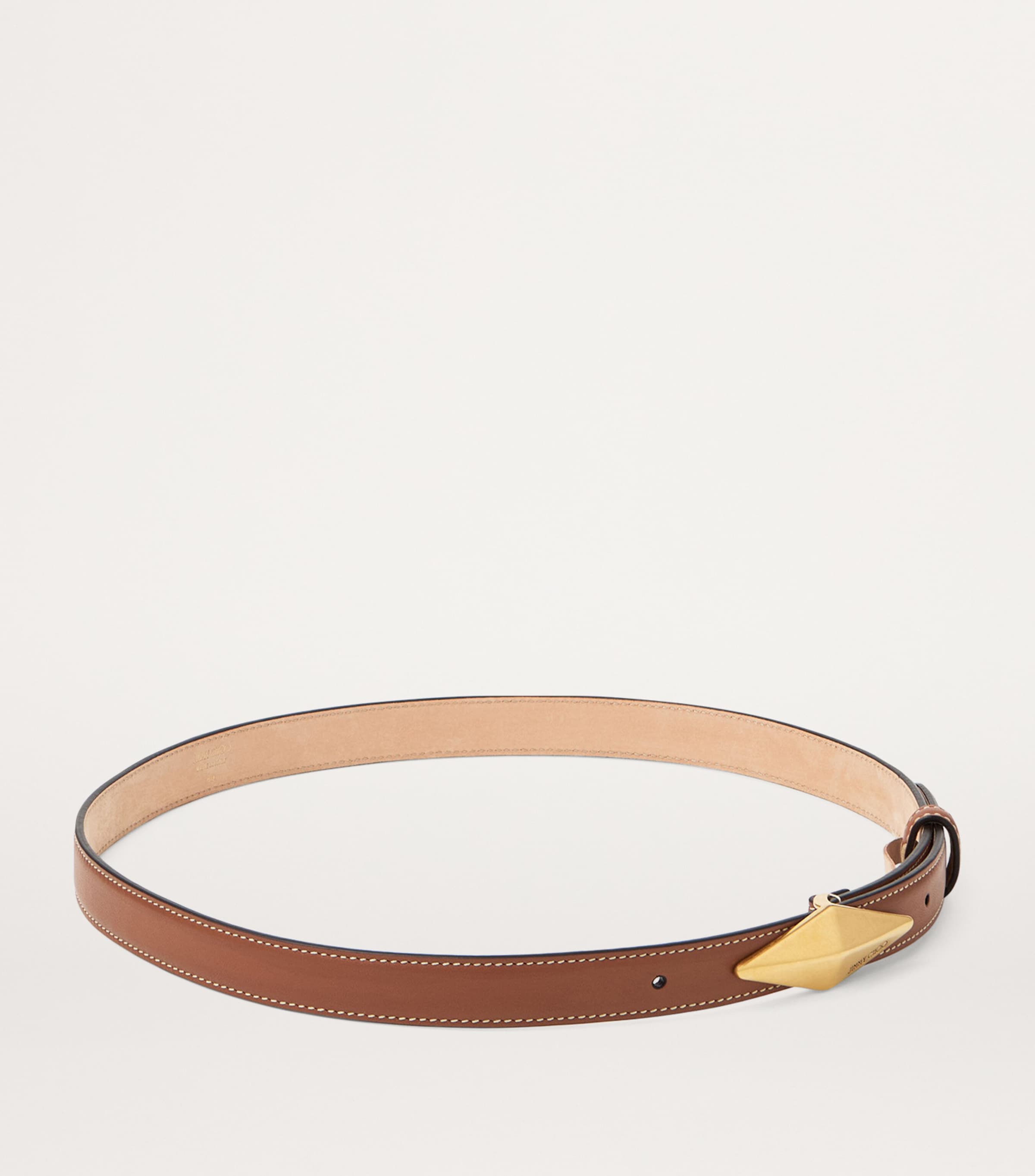 Leather Diamond Belt TAN/ECRU/GOLD Image 2
