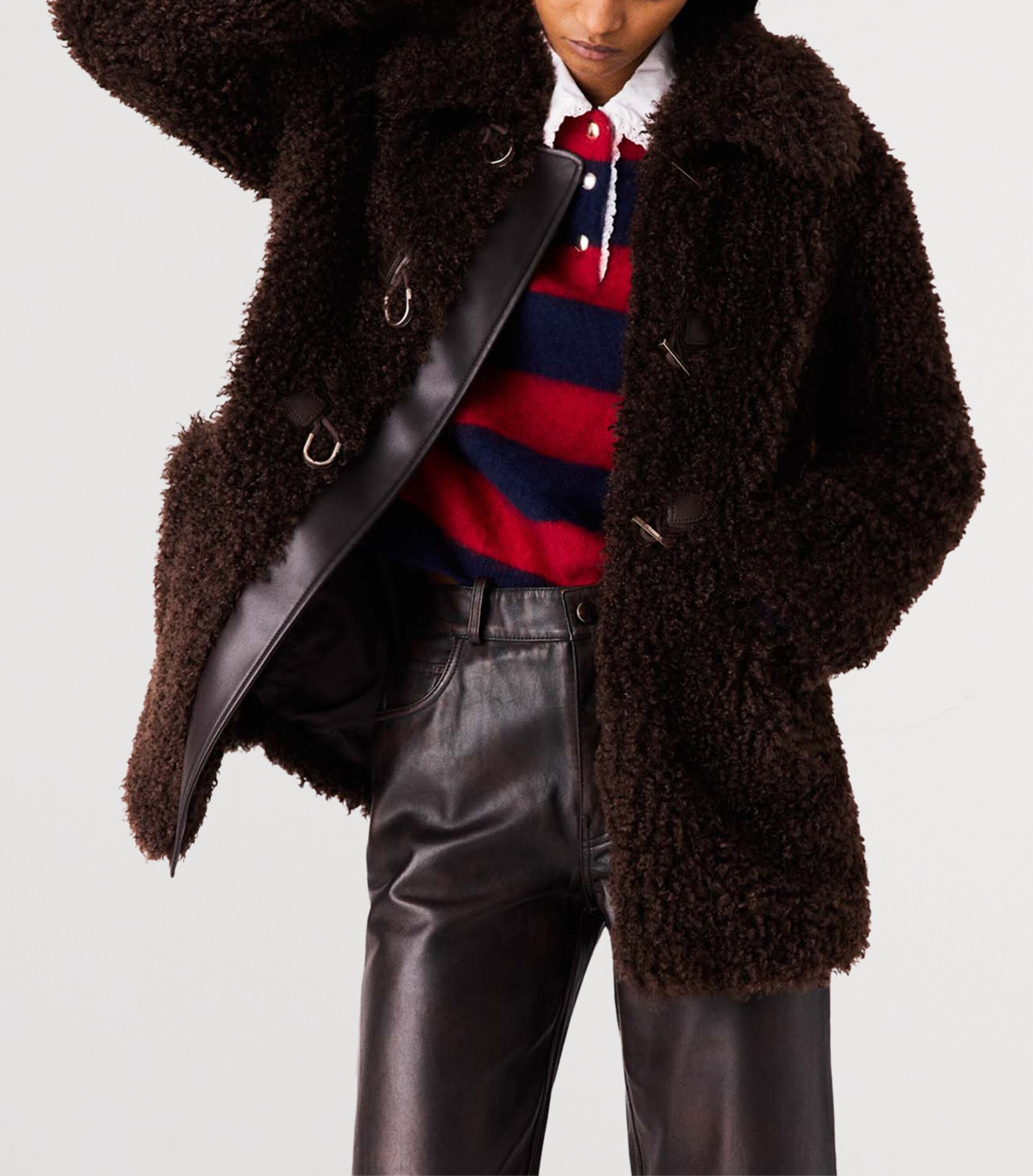 Maje Womens Faux Shearling Jacket Dark Brown Image 6