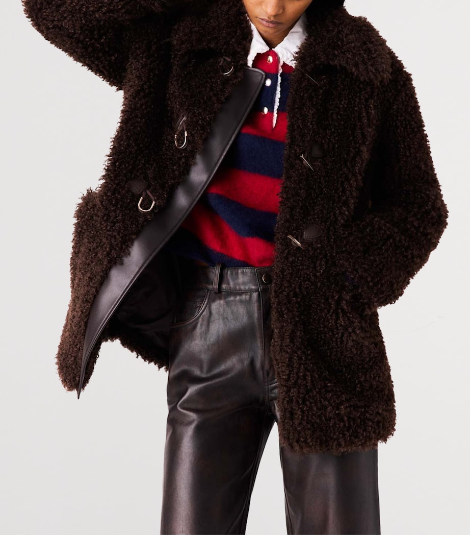 Maje Womens Faux Shearling Jacket Dark Brown Image 6