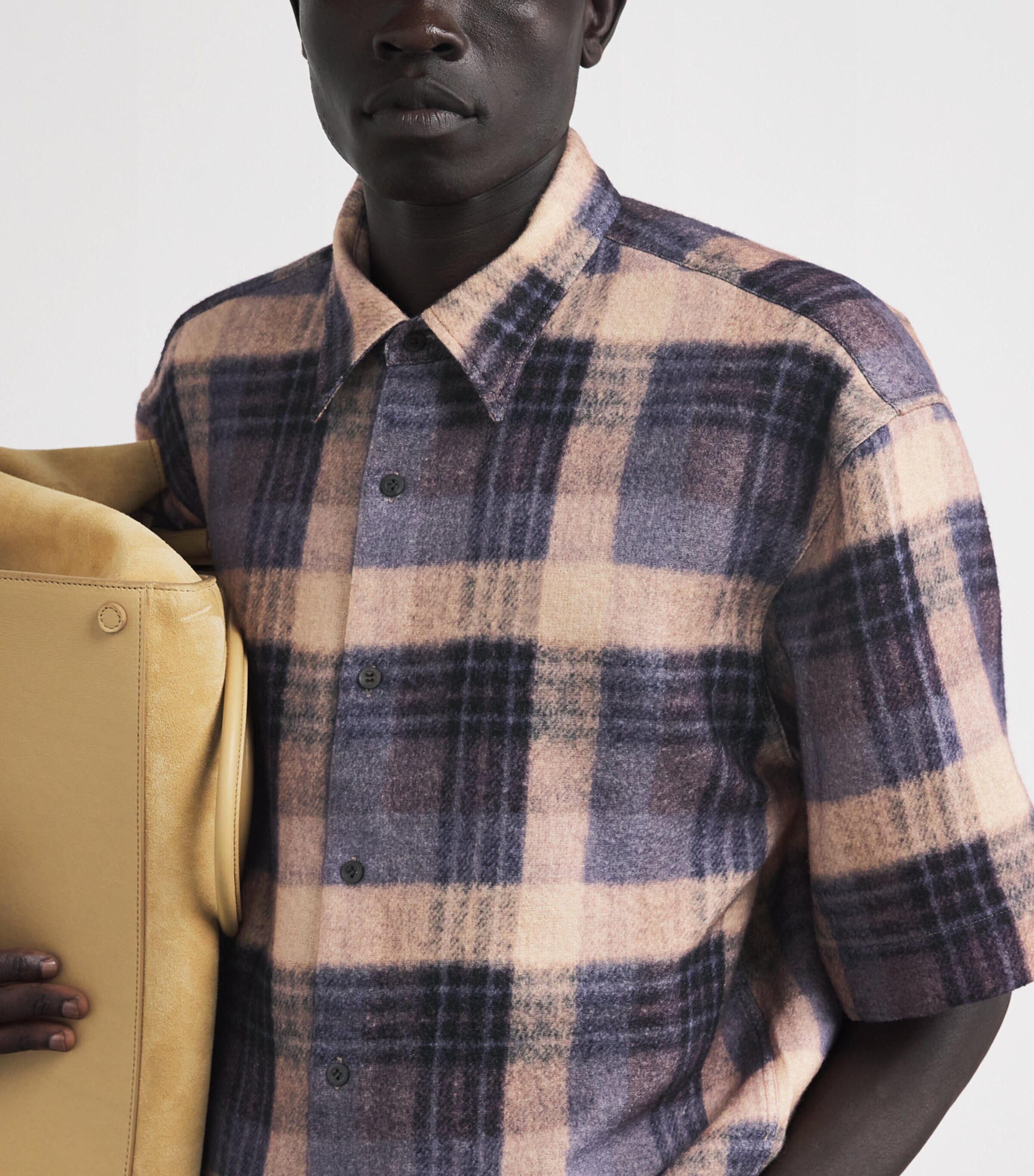 Wool Check Short-Sleeve Shirt LILAC Image 6