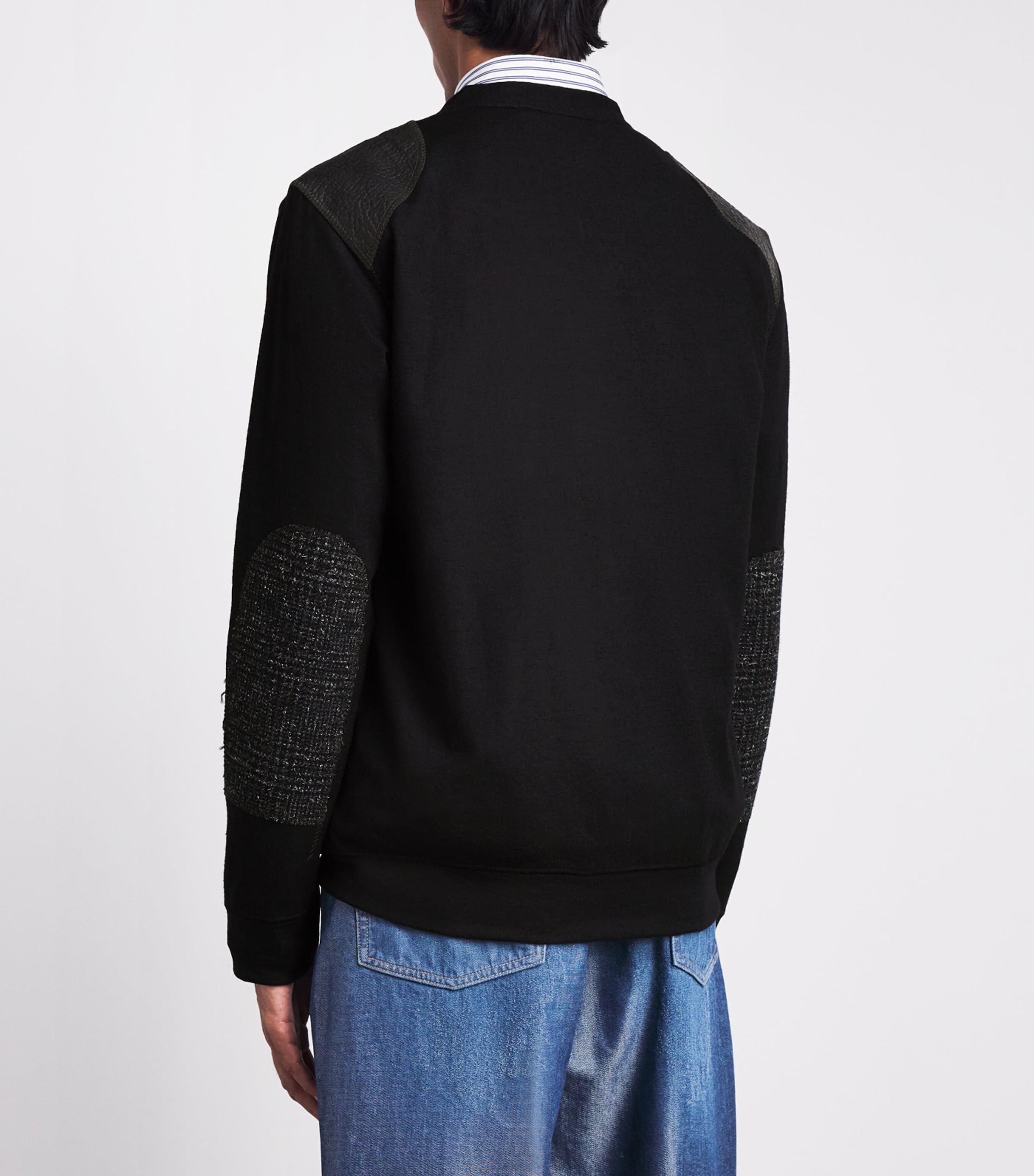 Junya Watanabe MAN Mens Wool Leather-Patch Cardigan Black X Black Image 5