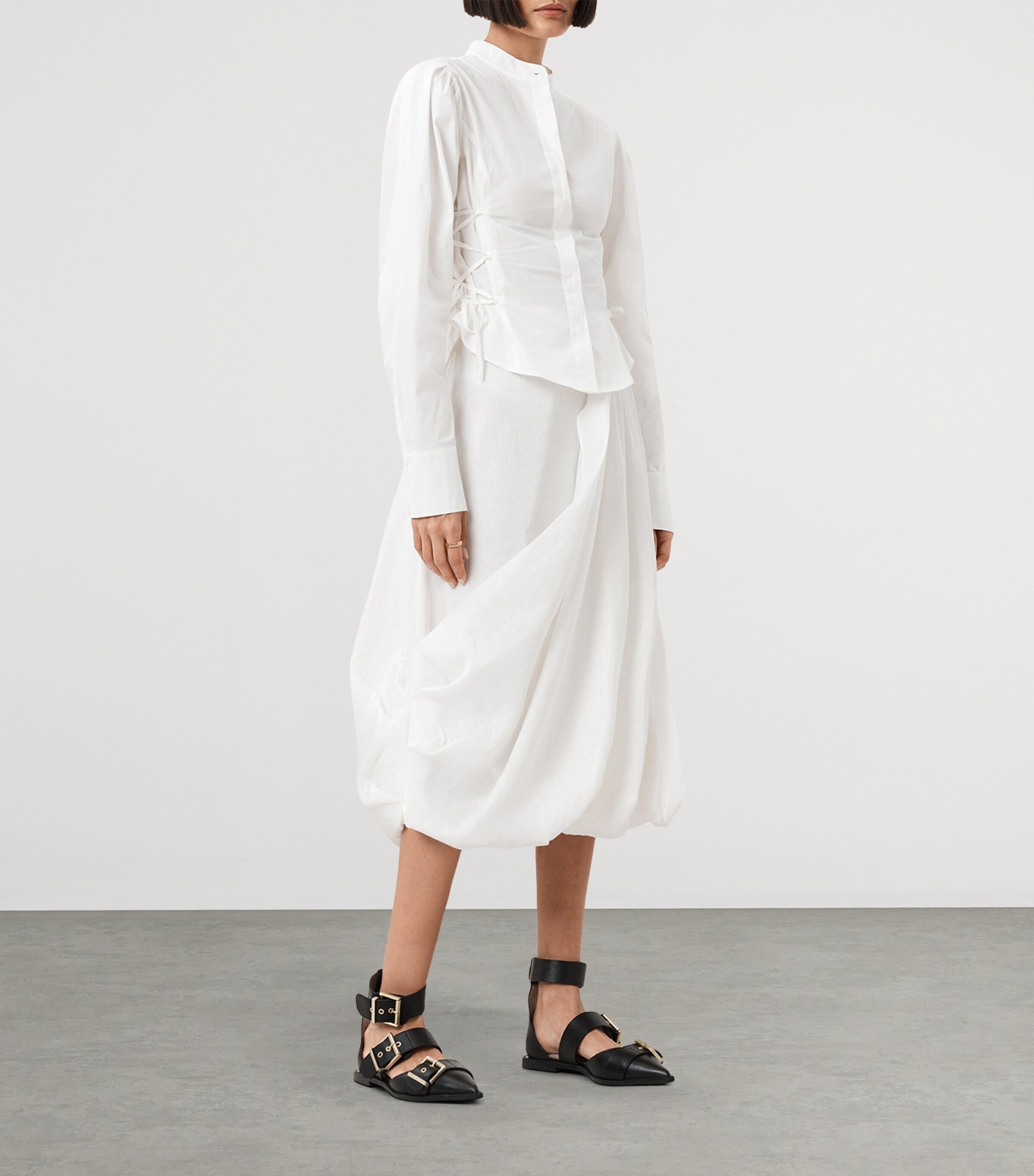 AllSaints Womens Organic Cotton Lace-Up Evanna Shirt Optic White Image 2